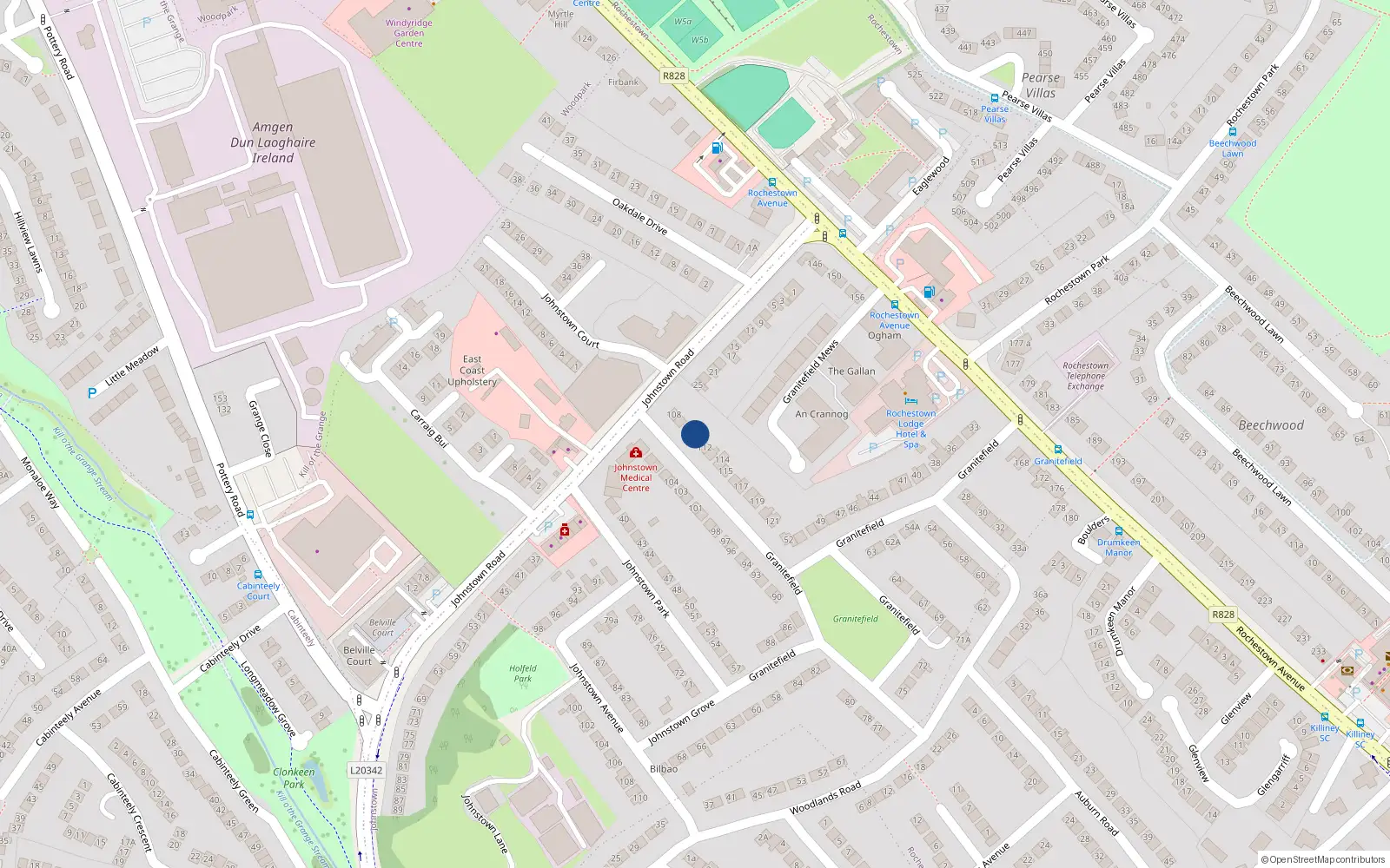 Overhead map showing the location of 110 Granitefield, Dublin