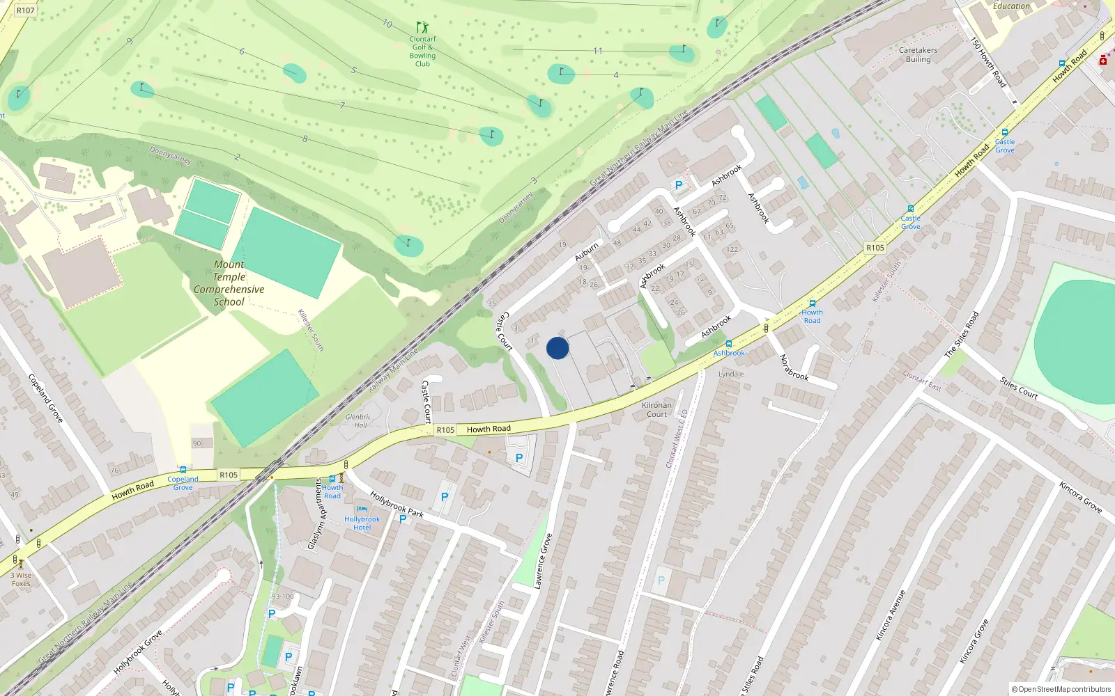 Overhead map showing the location of 110 Howth Road, Clontarf, Dublin 3