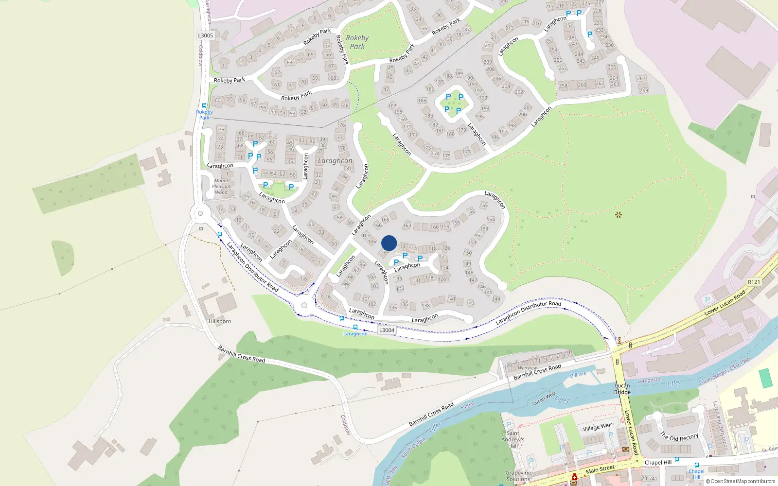Overhead map showing the location of 110 Laraghcon, Lucan