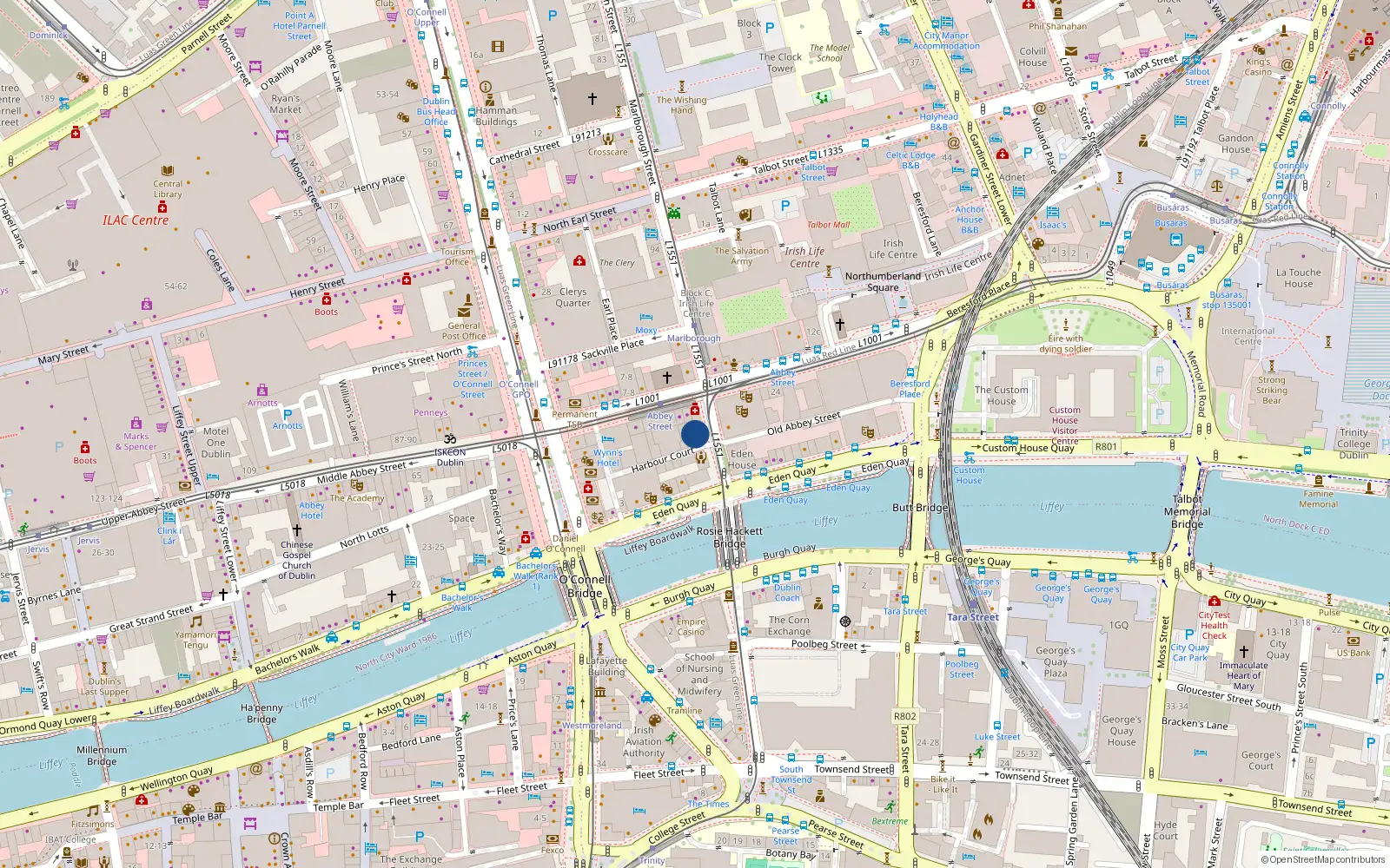 Overhead map showing the location of 110 Marlborough Street, Dublin 1
