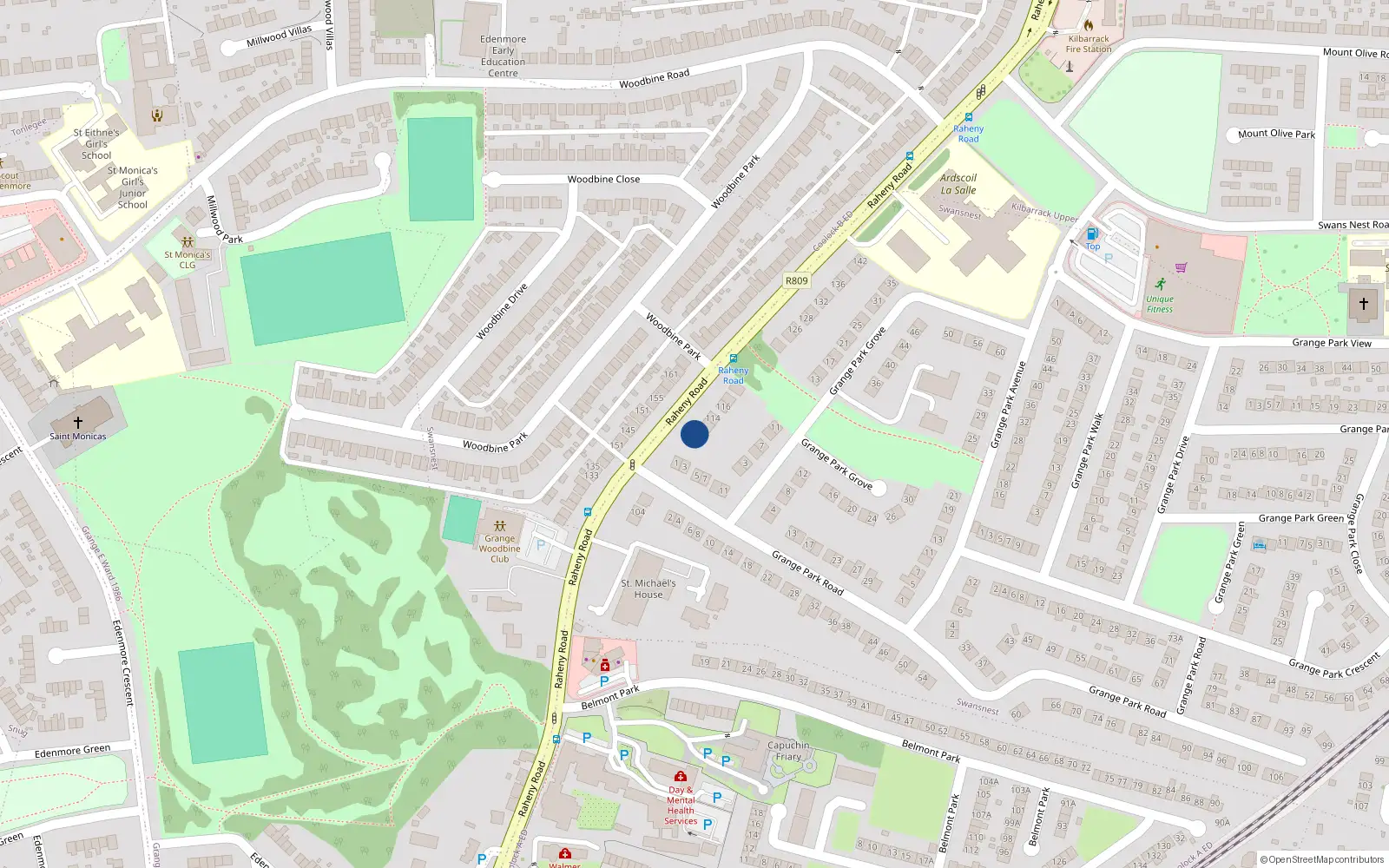 Overhead map showing the location of 110 Raheny Road, Raheny, Dublin 5