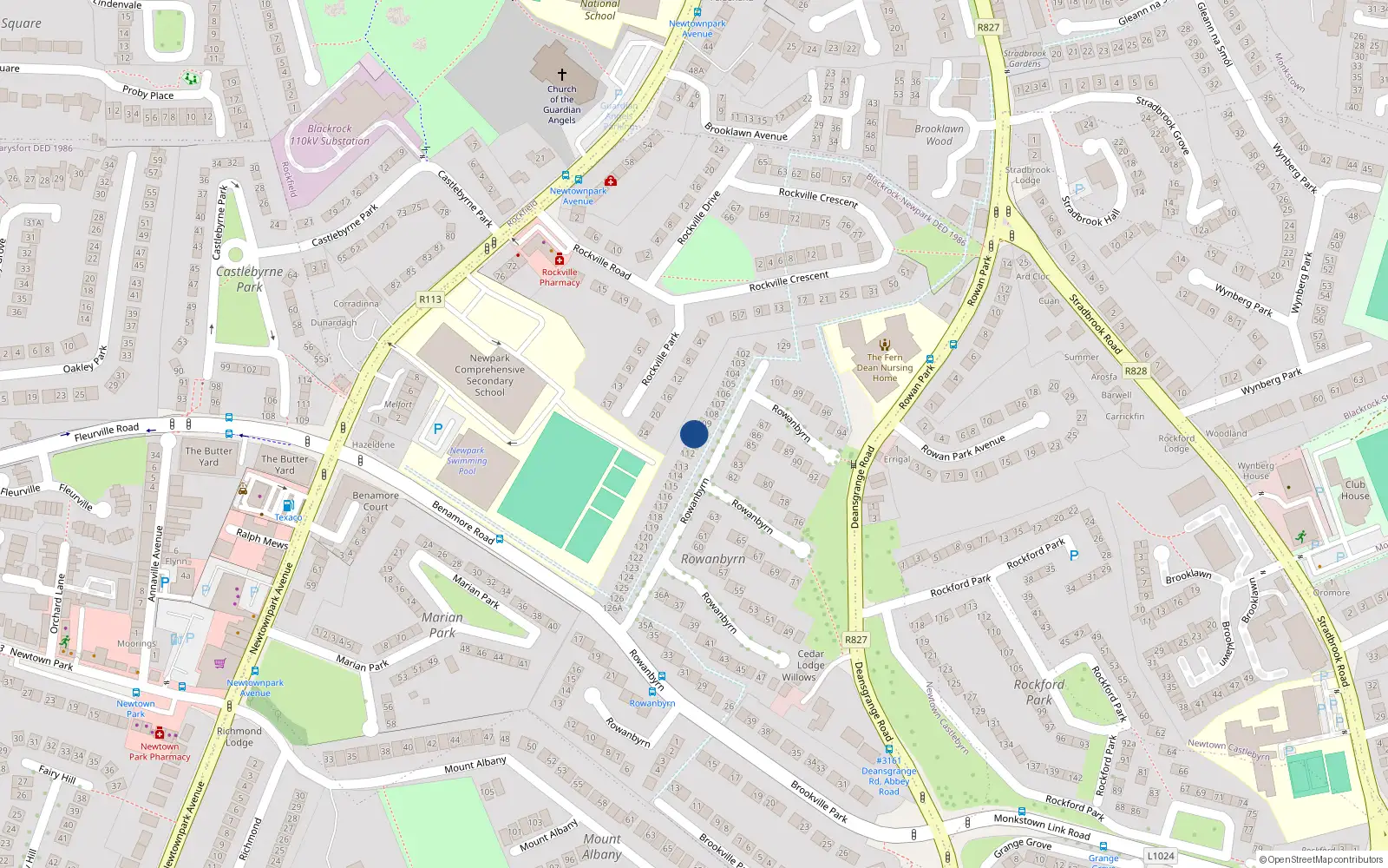 Overhead map showing the location of 110 Rowanbyrn, Blackrock