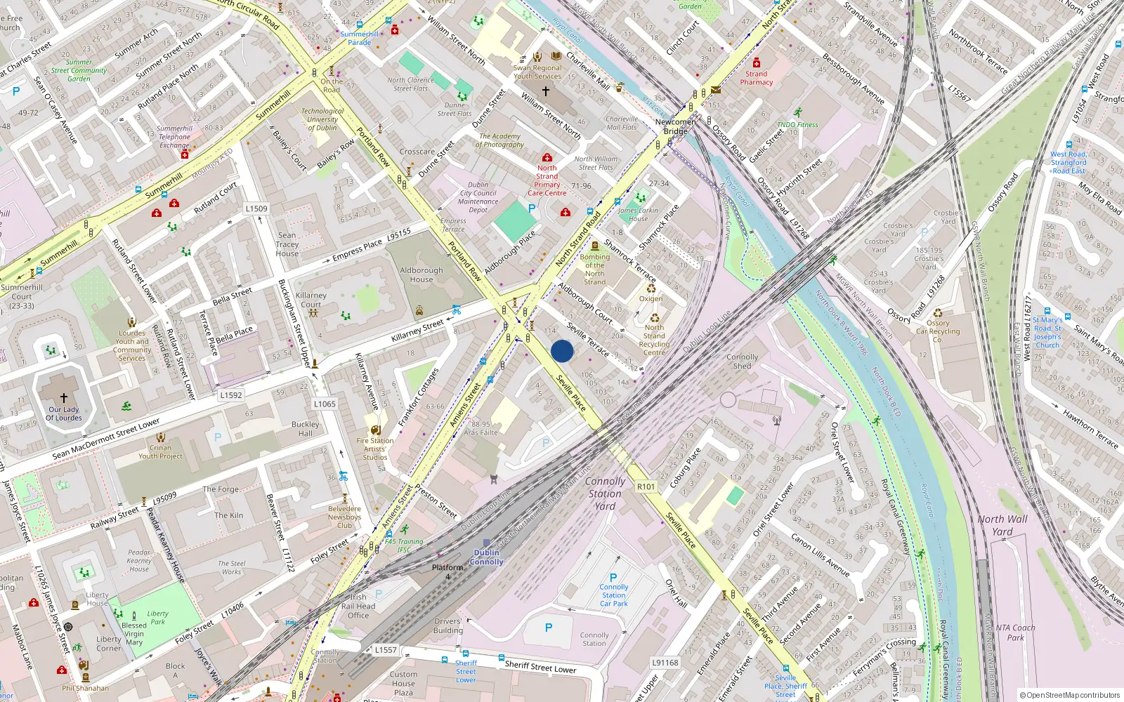 Overhead map showing the location of 110 Seville Place, Dublin 1
