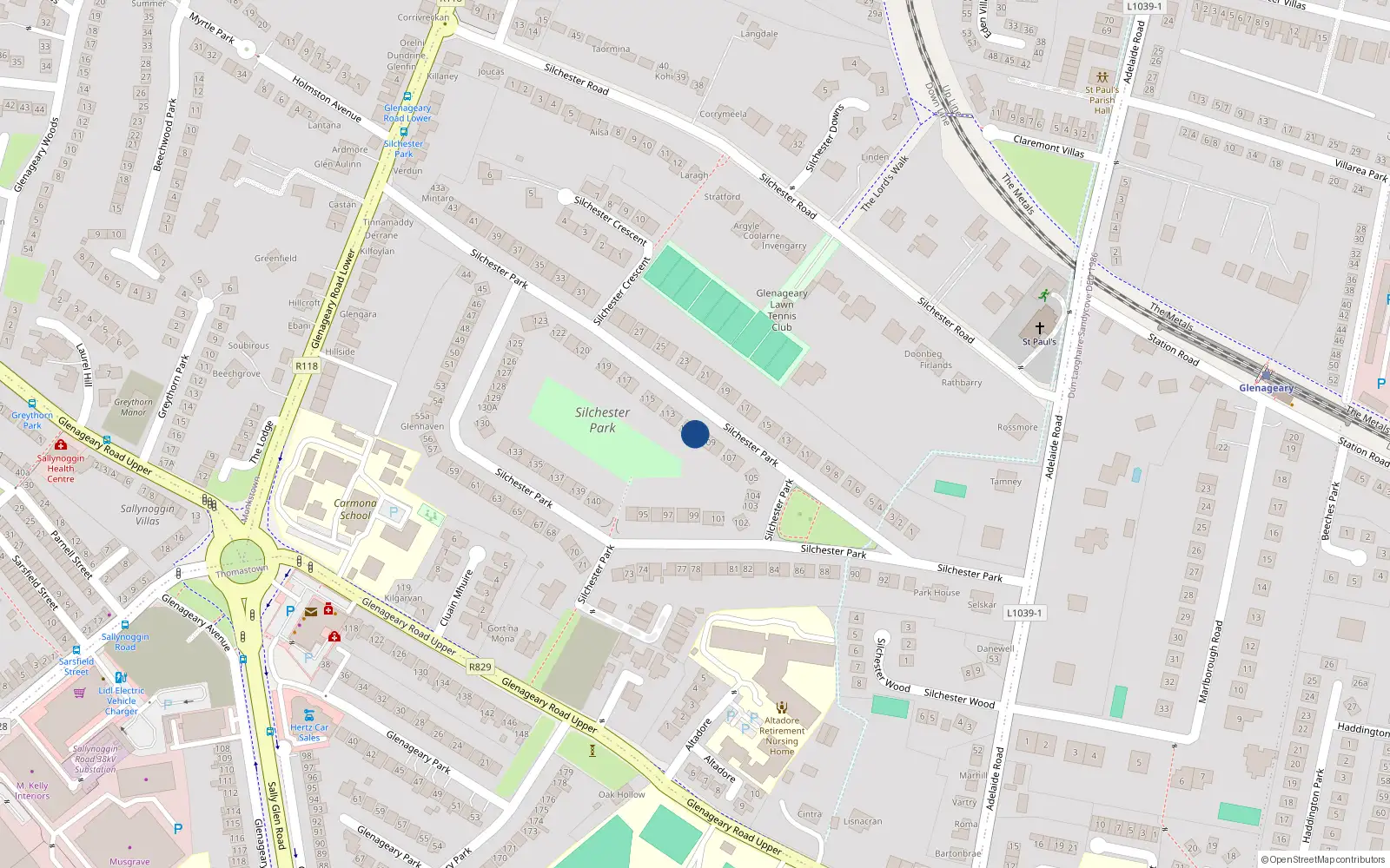 Overhead map showing the location of 110 Silchester Park, Glenageary, Dublin