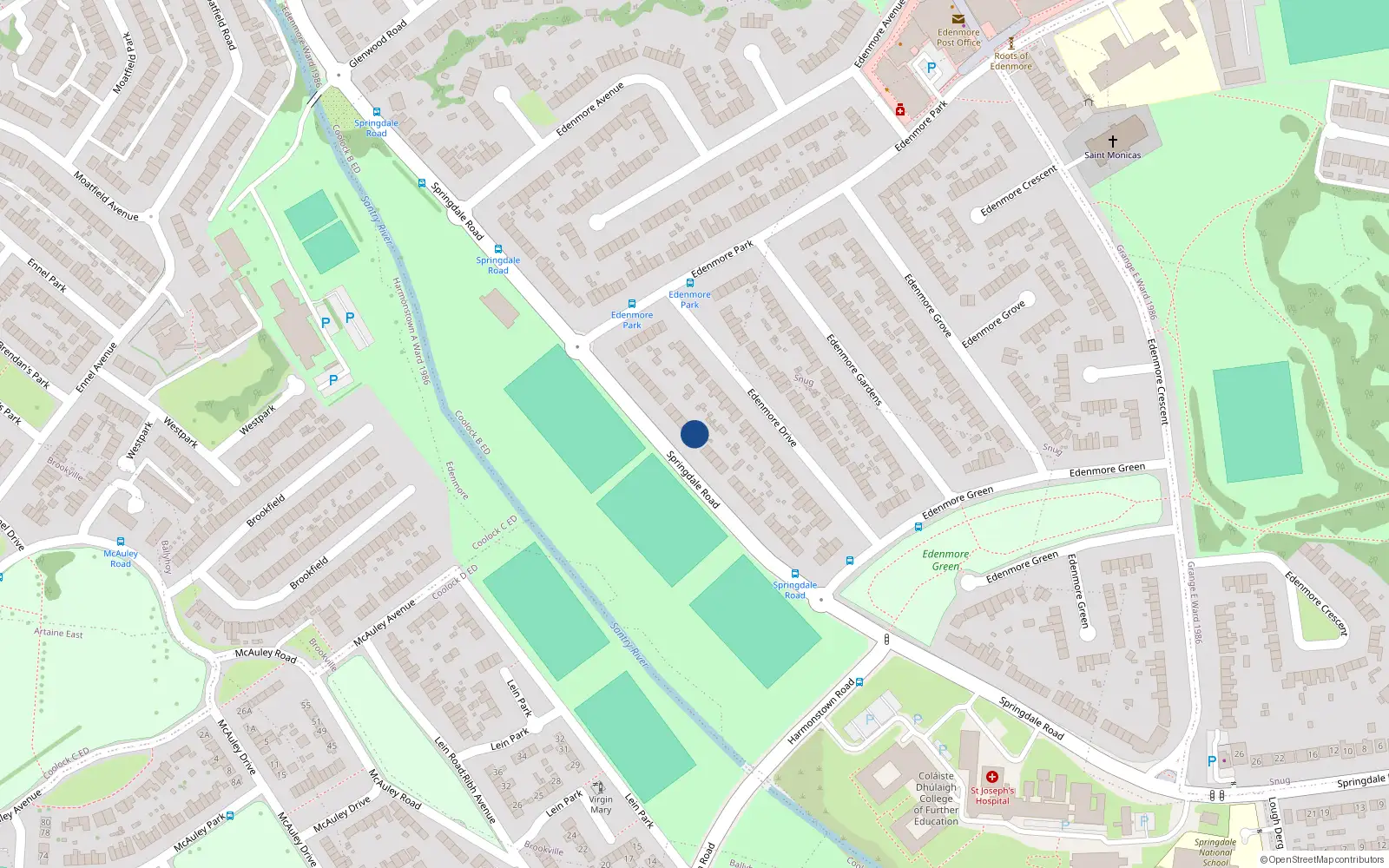 Overhead map showing the location of 110 Springdale Road, Dublin 5