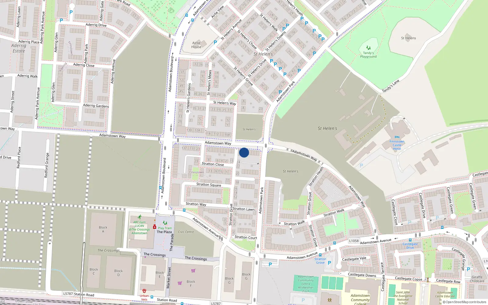 Overhead map showing the location of 111 Adamstown Way, Lucan