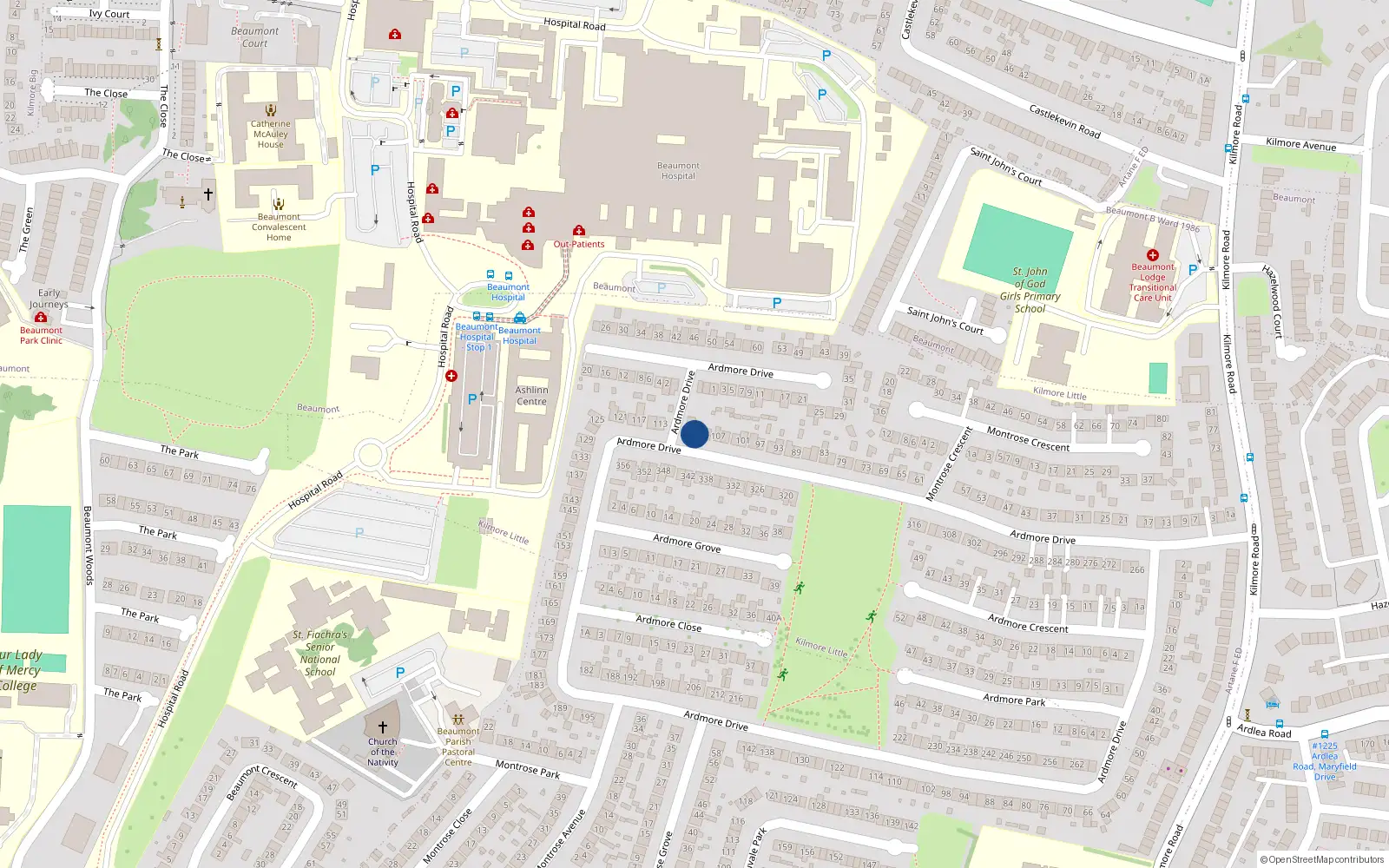 Overhead map showing the location of 111 Ardmore Drive, Artane, Dublin 5
