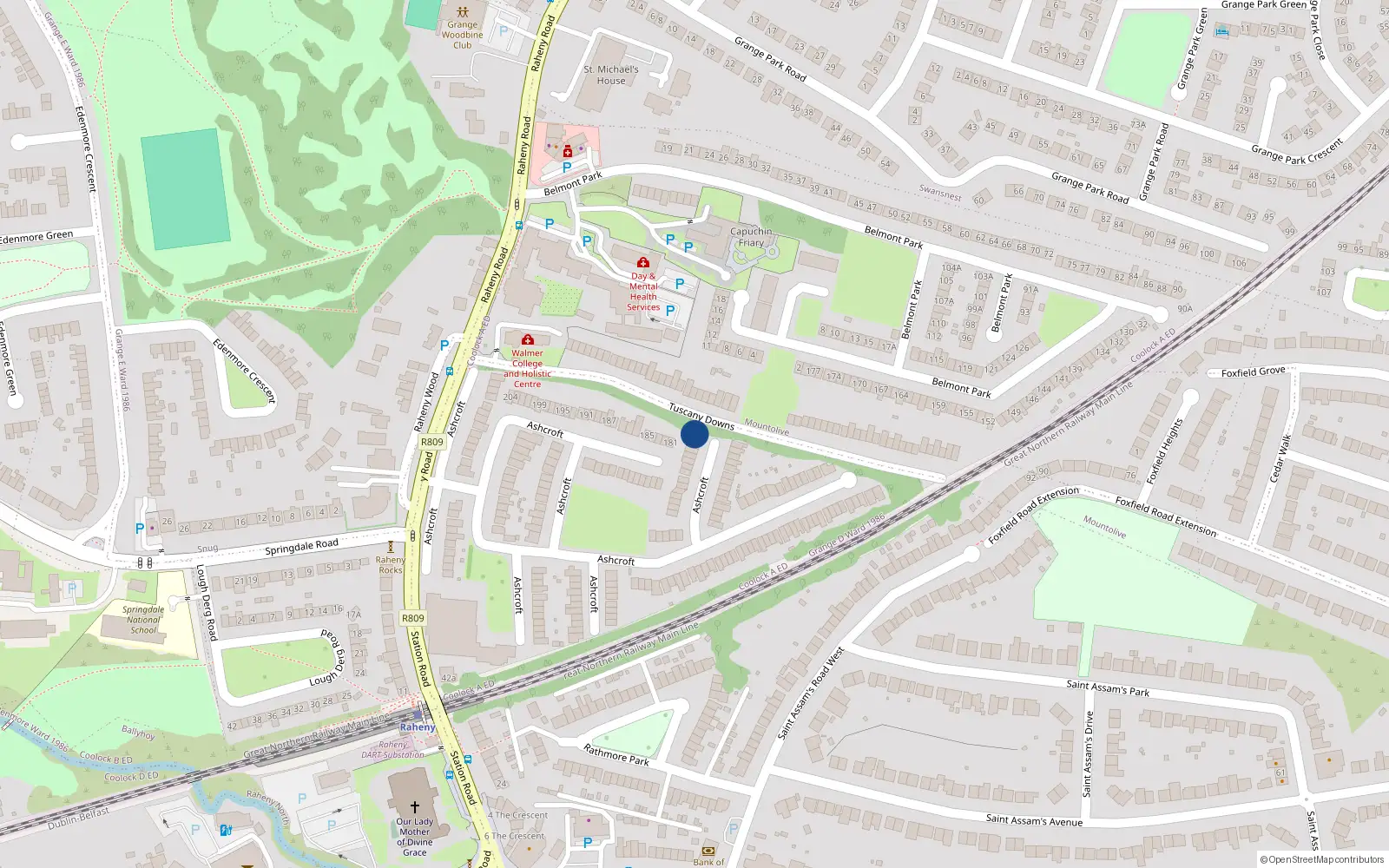 Overhead map showing the location of 111 Ashcroft, Dublin 5