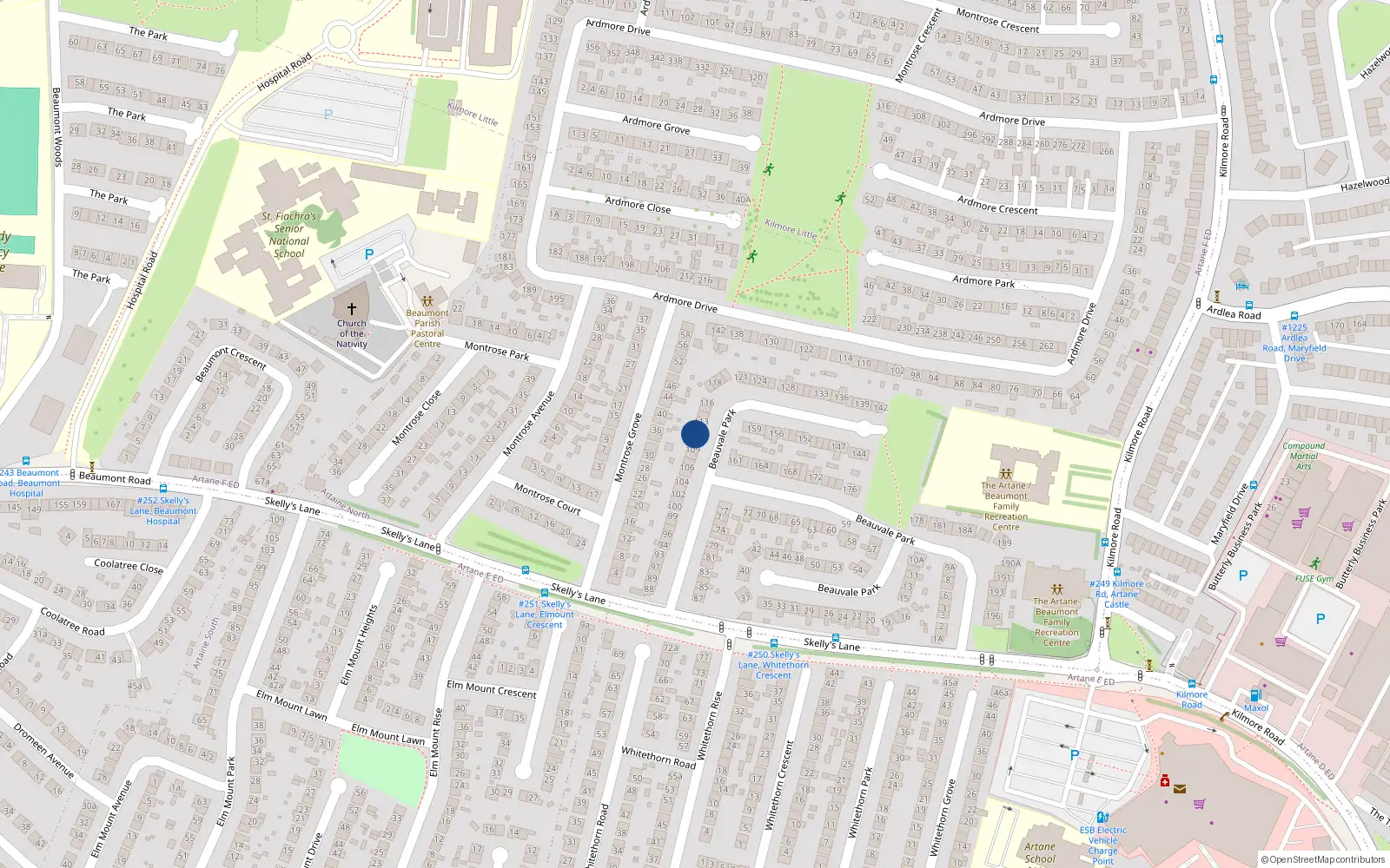 Overhead map showing the location of 111 Beauvale Park, Artane, Dublin 5