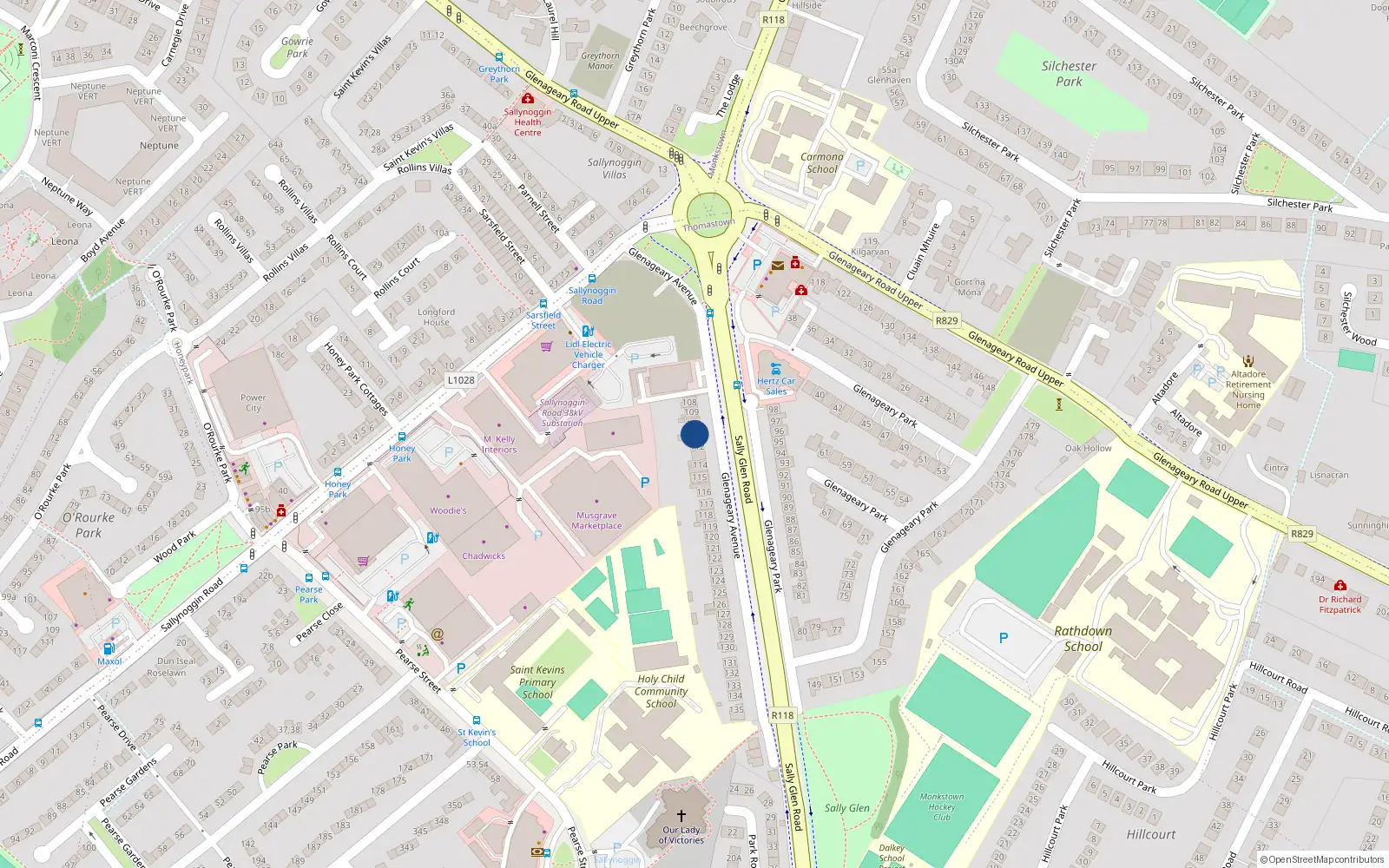 Overhead map showing the location of 111 Glenageary Avenue, Dublin