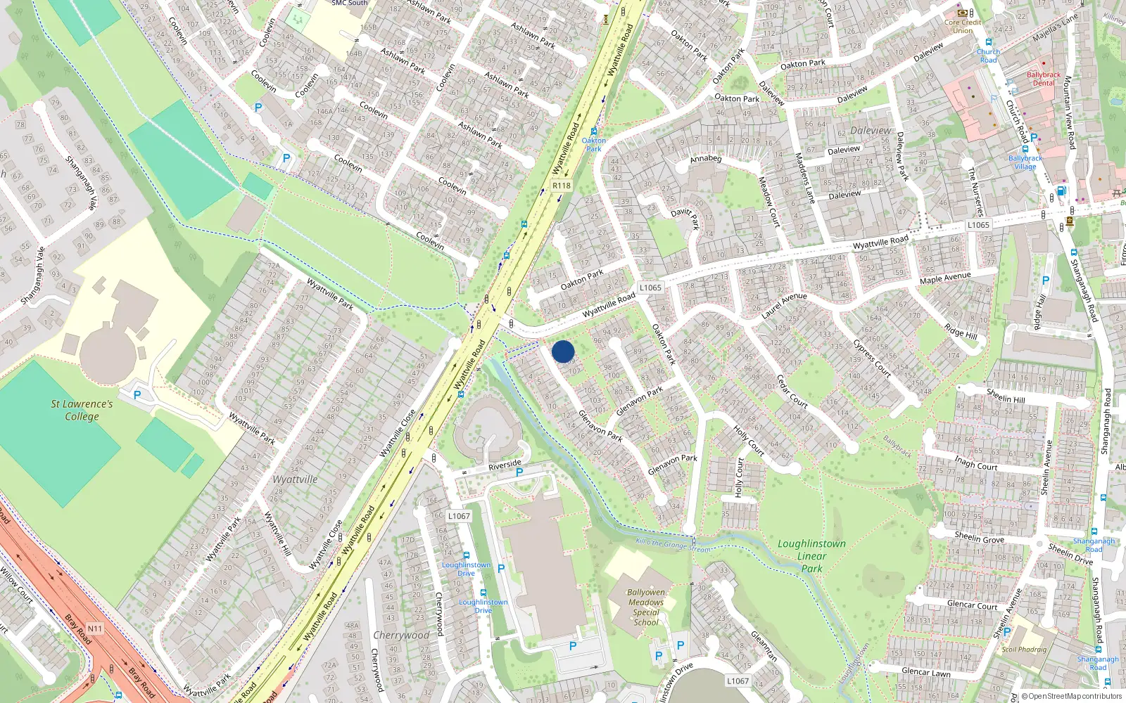 Overhead map showing the location of 111 Glenavon Park, Ballybrack