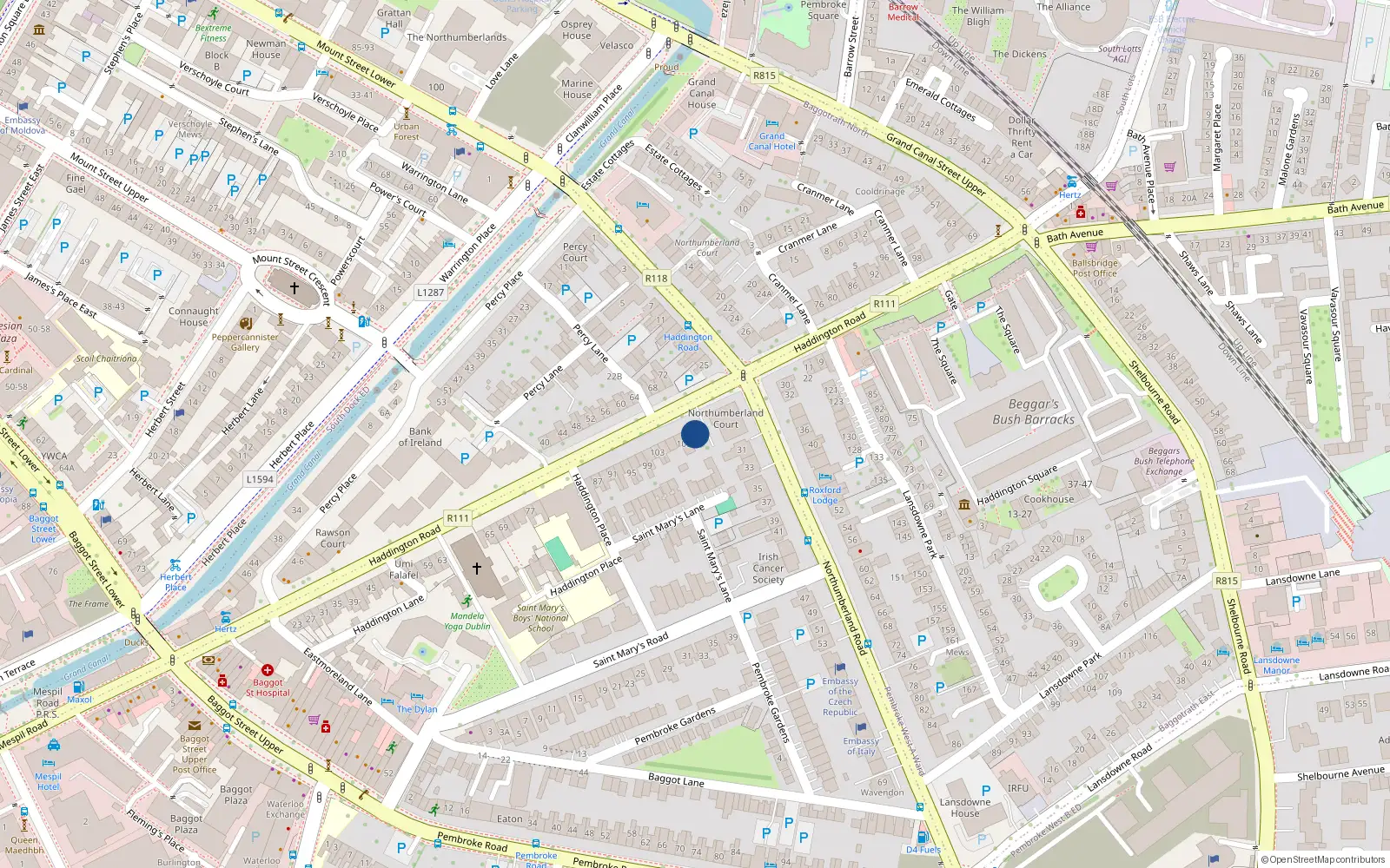 Overhead map showing the location of 111 Haddington Road, Dublin