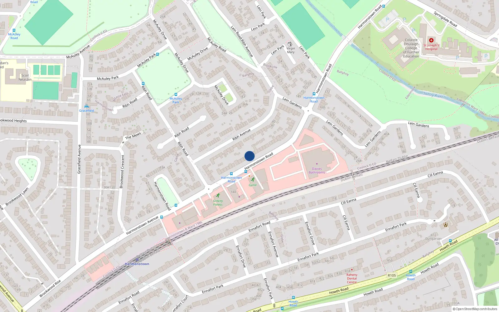 Overhead map showing the location of 111 Harmonstown Road, Dublin 5