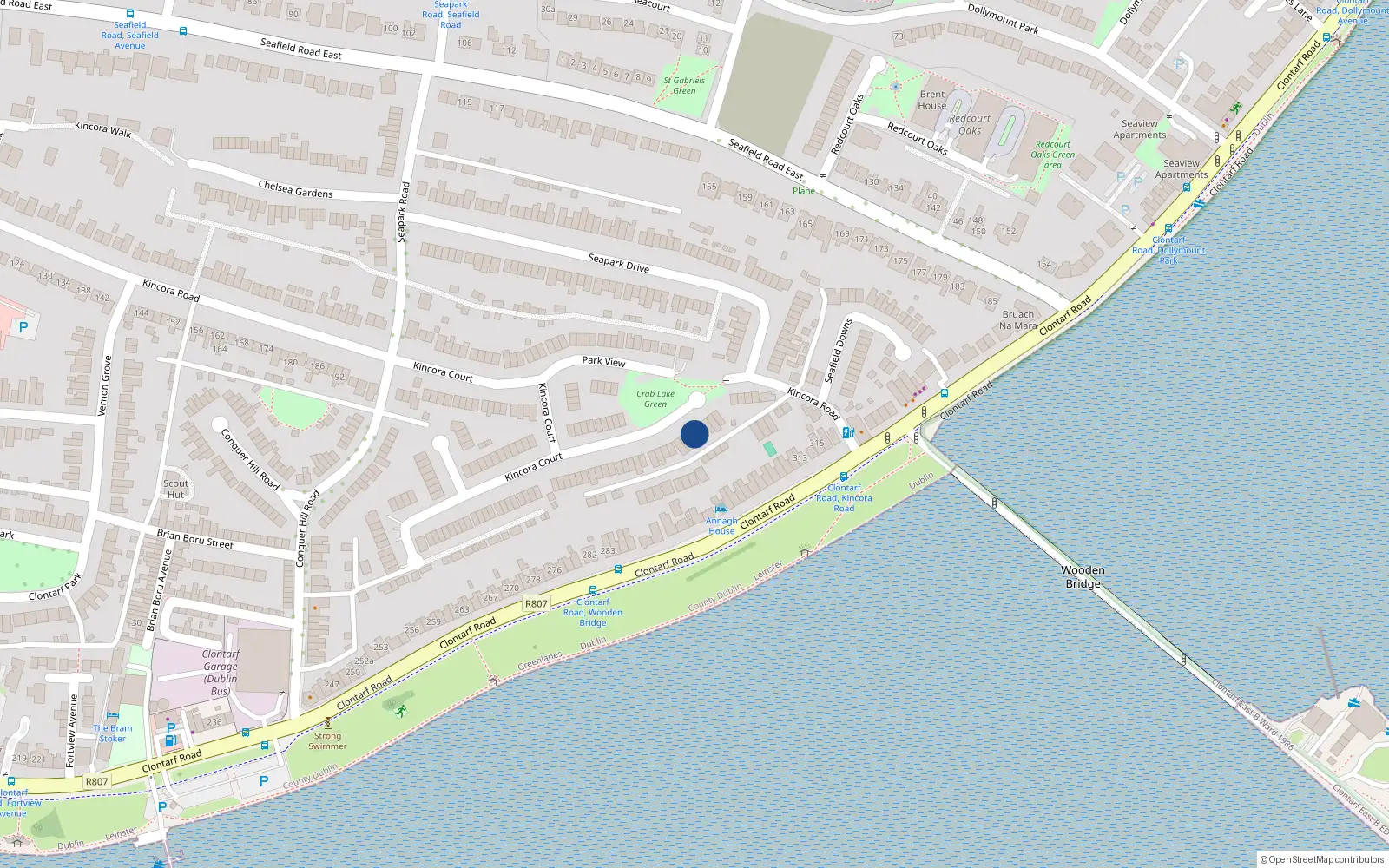 Overhead map showing the location of 111 Kincora Court, Clontarf, Dublin 3