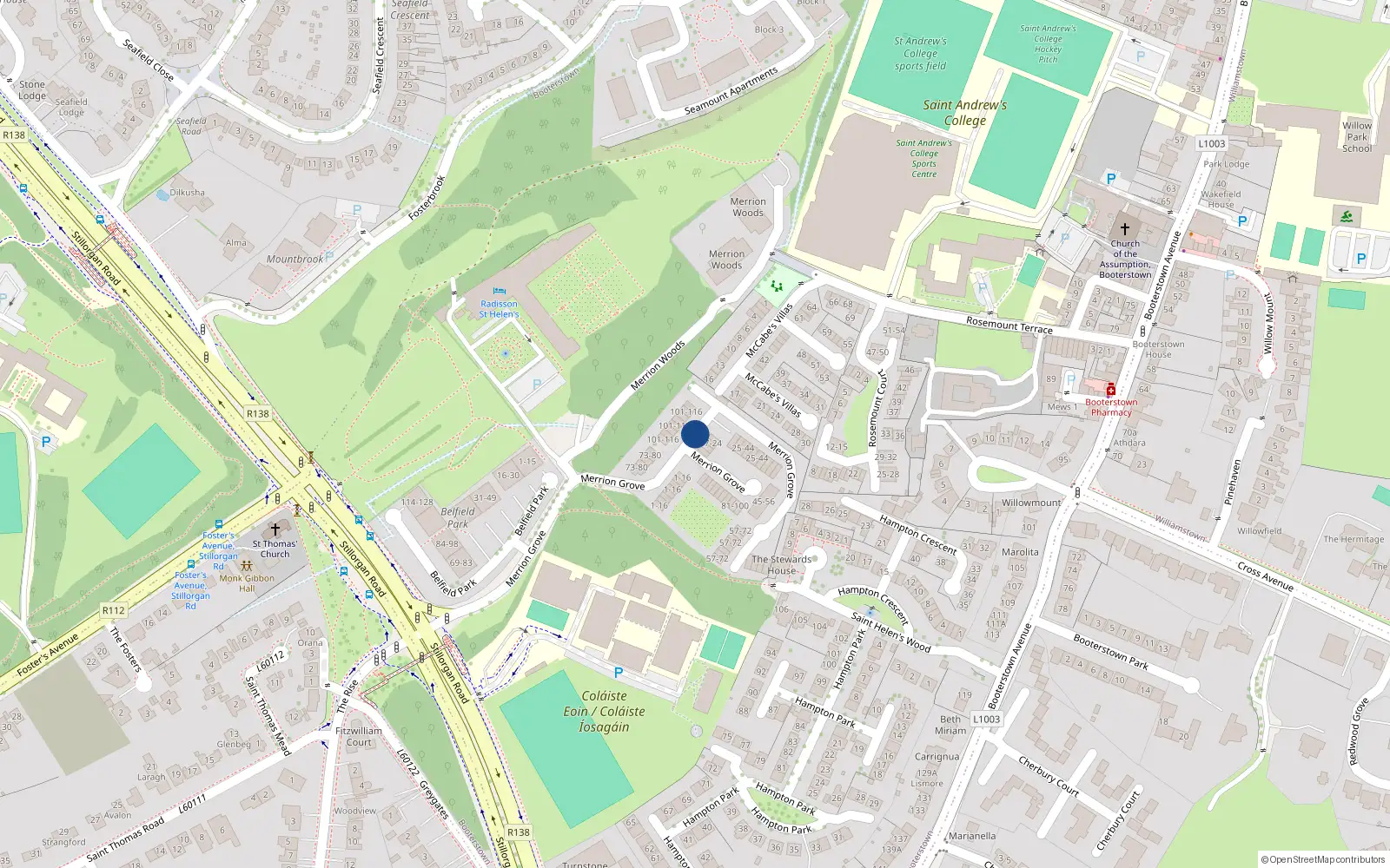 Overhead map showing the location of 111 Merrion Grove, Stillorgan