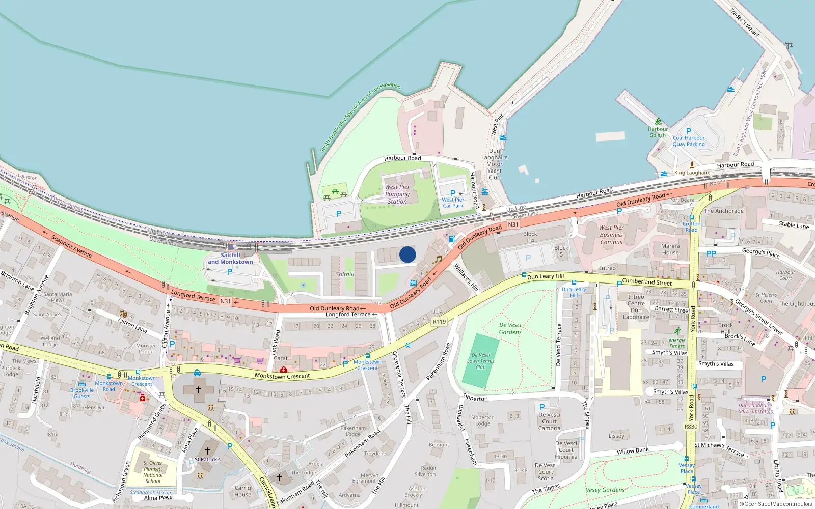 Overhead map showing the location of 111 Salthill Apartments, Monkstown, Co Dublin