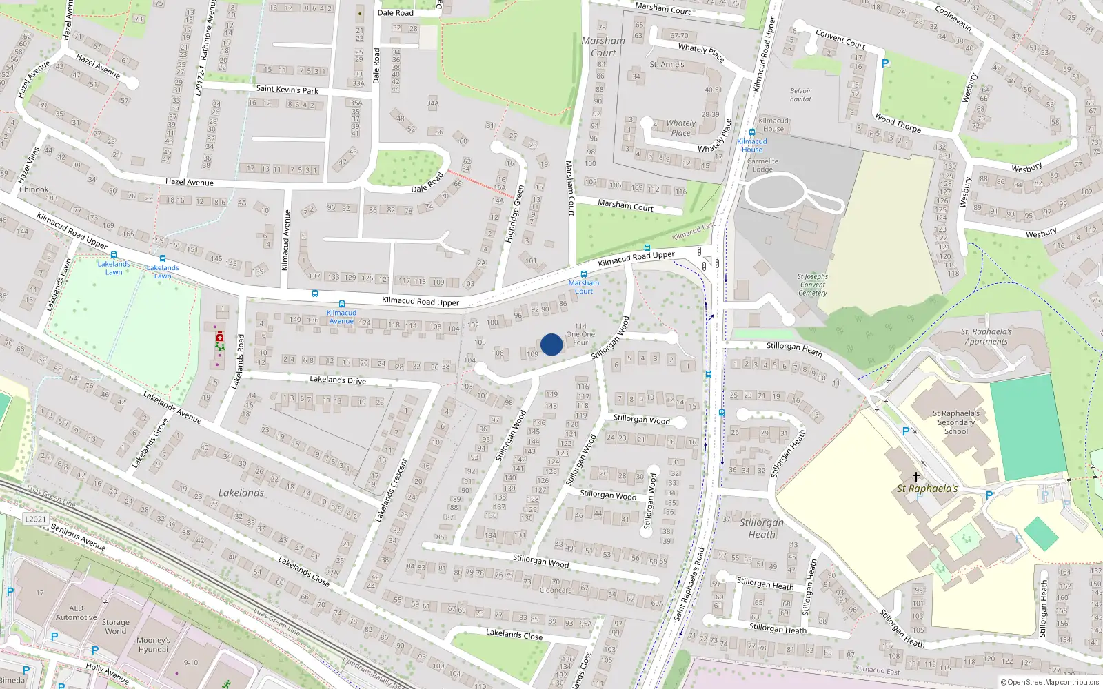 Overhead map showing the location of 111 Stillorgan Wood, Stillorgan