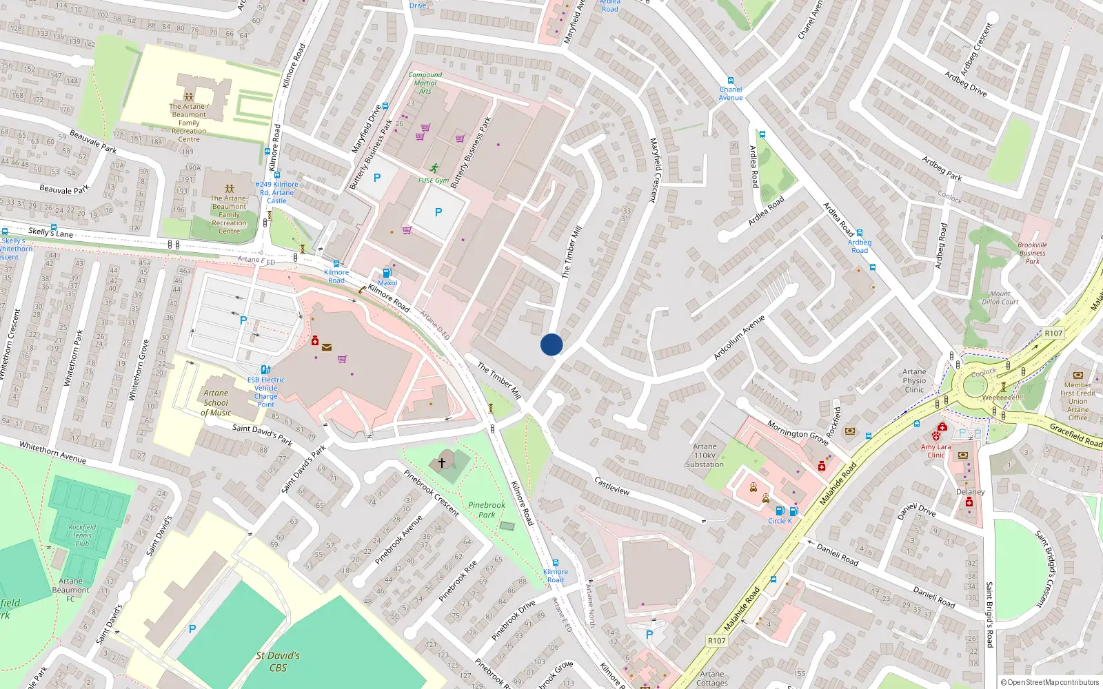 Overhead map showing the location of 111 Timbermills, Artane, Dublin 5