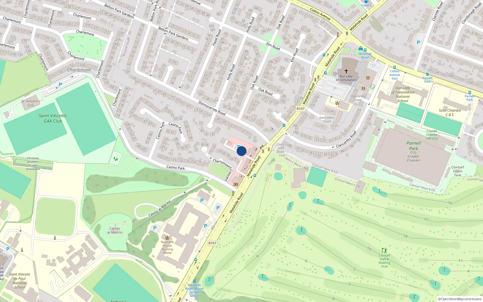 Overhead map showing the location of 111D Malahide Road, Dublin 3