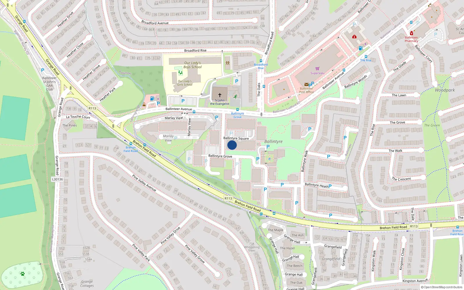 Overhead map showing the location of 112 Ballintyre Square, Ballinteer