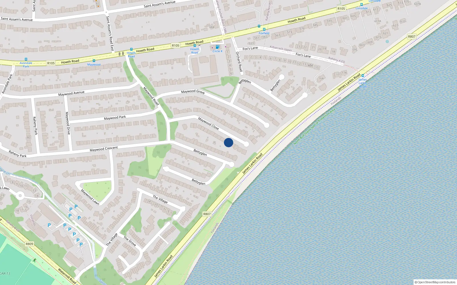 Overhead map showing the location of 112 Betyglen, Raheny, Dublin 5