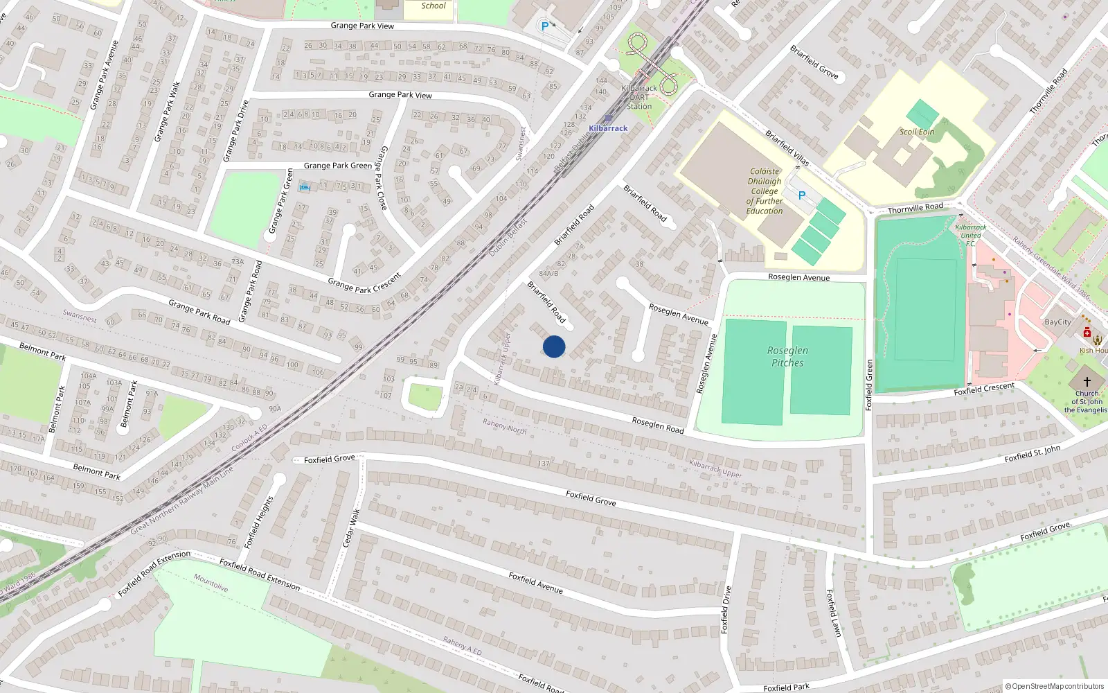 Overhead map showing the location of 112 Briarfield Road, Dublin 5