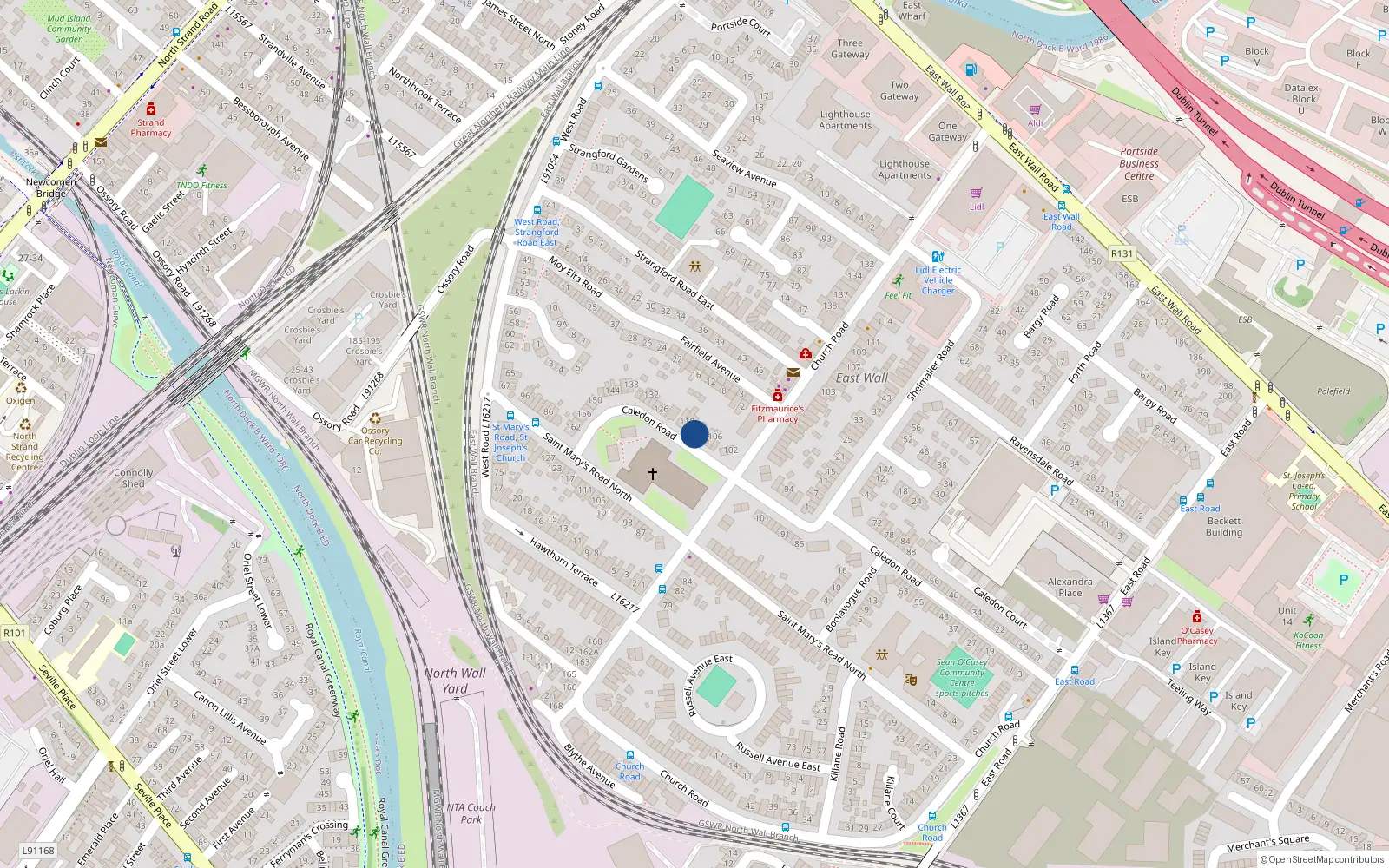 Overhead map showing the location of 112 Caledon Road, Eastwall, Dublin 3
