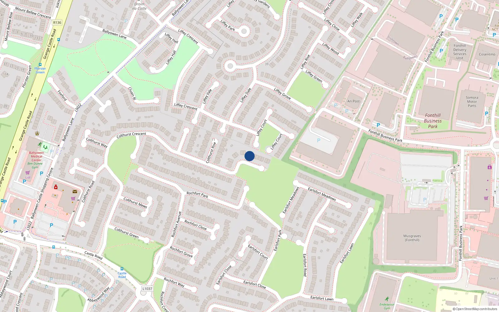 Overhead map showing the location of 112 Colthurst Crescent, Ballyowen, Lucan