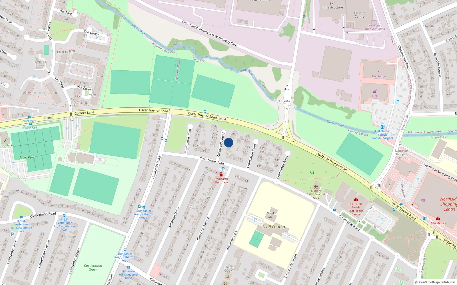 Overhead map showing the location of 112 Cromcastle Road, Kilmore, Coolock Dublin 5