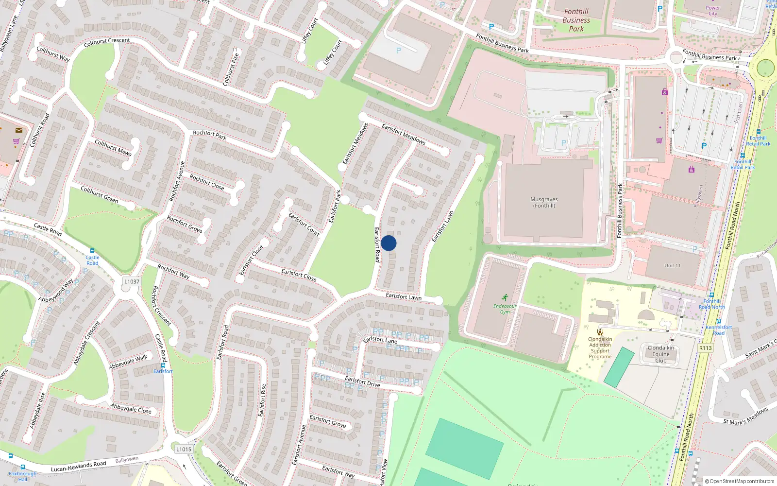 Overhead map showing the location of 112 Earlsfort Road, Lucan, Co Dublin