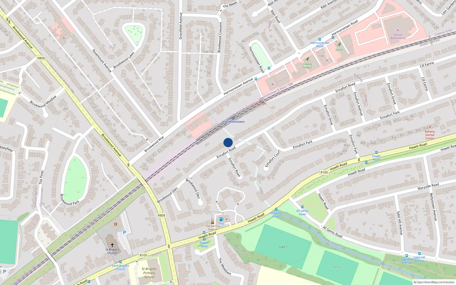 Overhead map showing the location of 112 Ennafort Road, Dublin 5