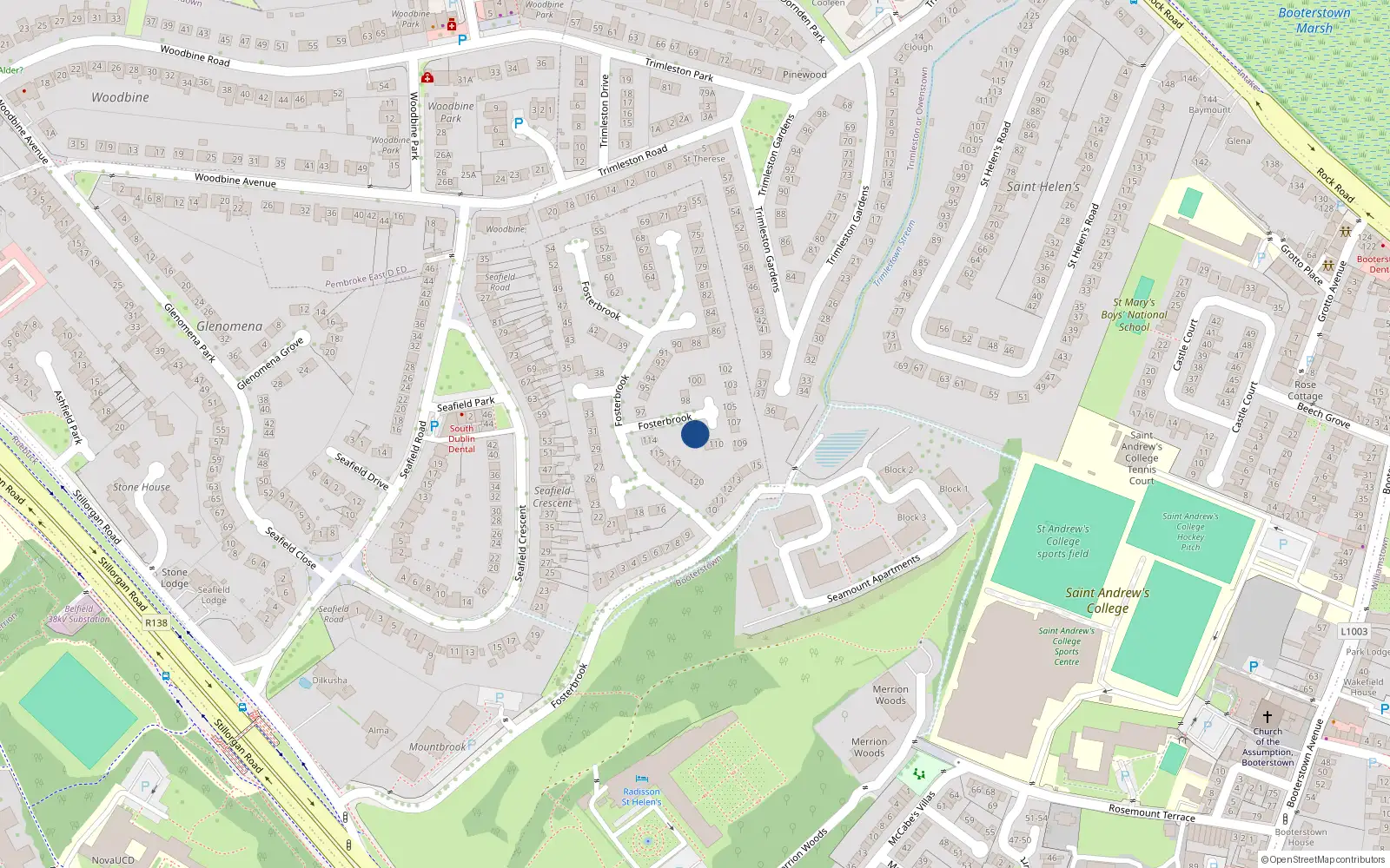 Overhead map showing the location of 112 Fosterbrook, Blackrock
