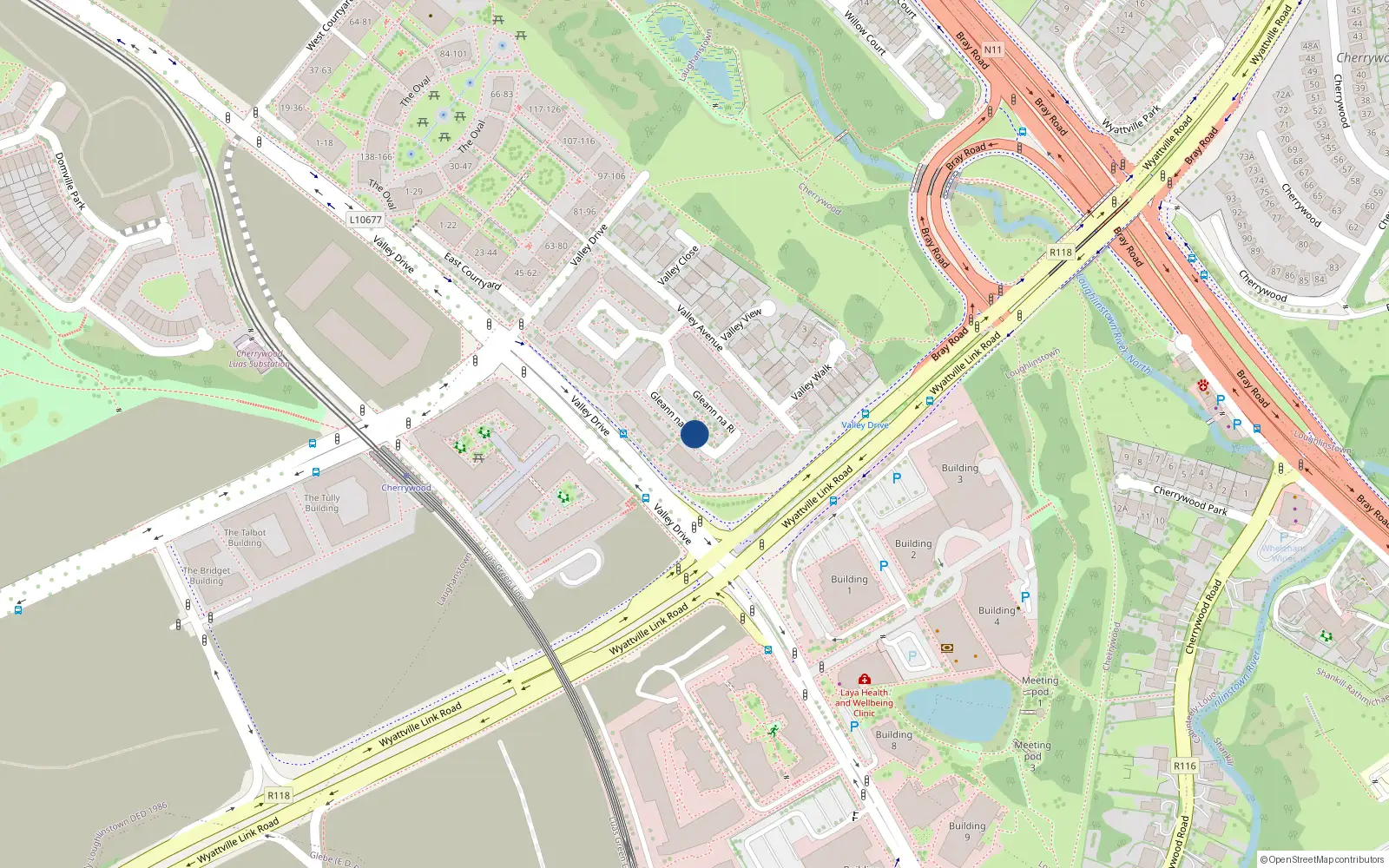 Overhead map showing the location of 112 Gleann na Ri, Cherrywood