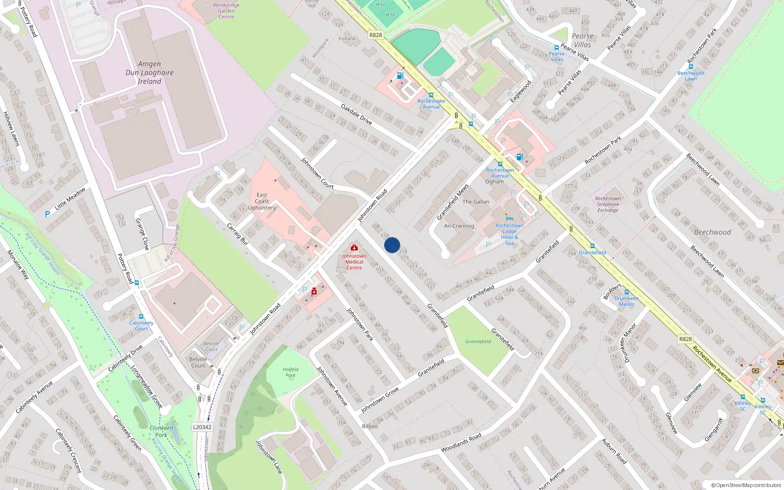 Overhead map showing the location of 112 Granitefield, Rochestown Avenue, Dun Laoghaire