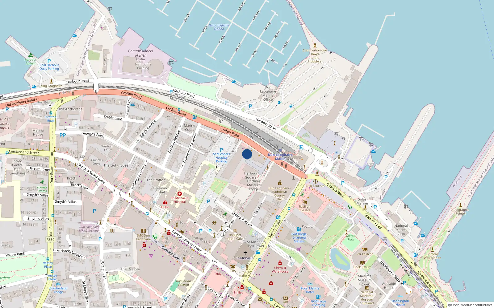 Overhead map showing the location of 112 Harbour View, Crofton Road, Dun Laoghaire