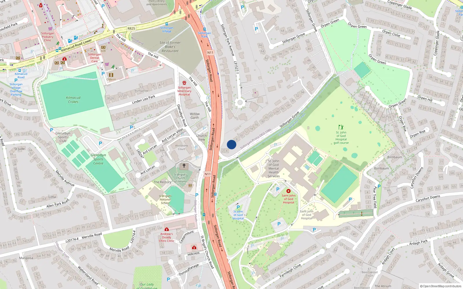 Overhead map showing the location of 112 Kilmacud Road Lower, 6 Stillorgan Grove, Stillorgan