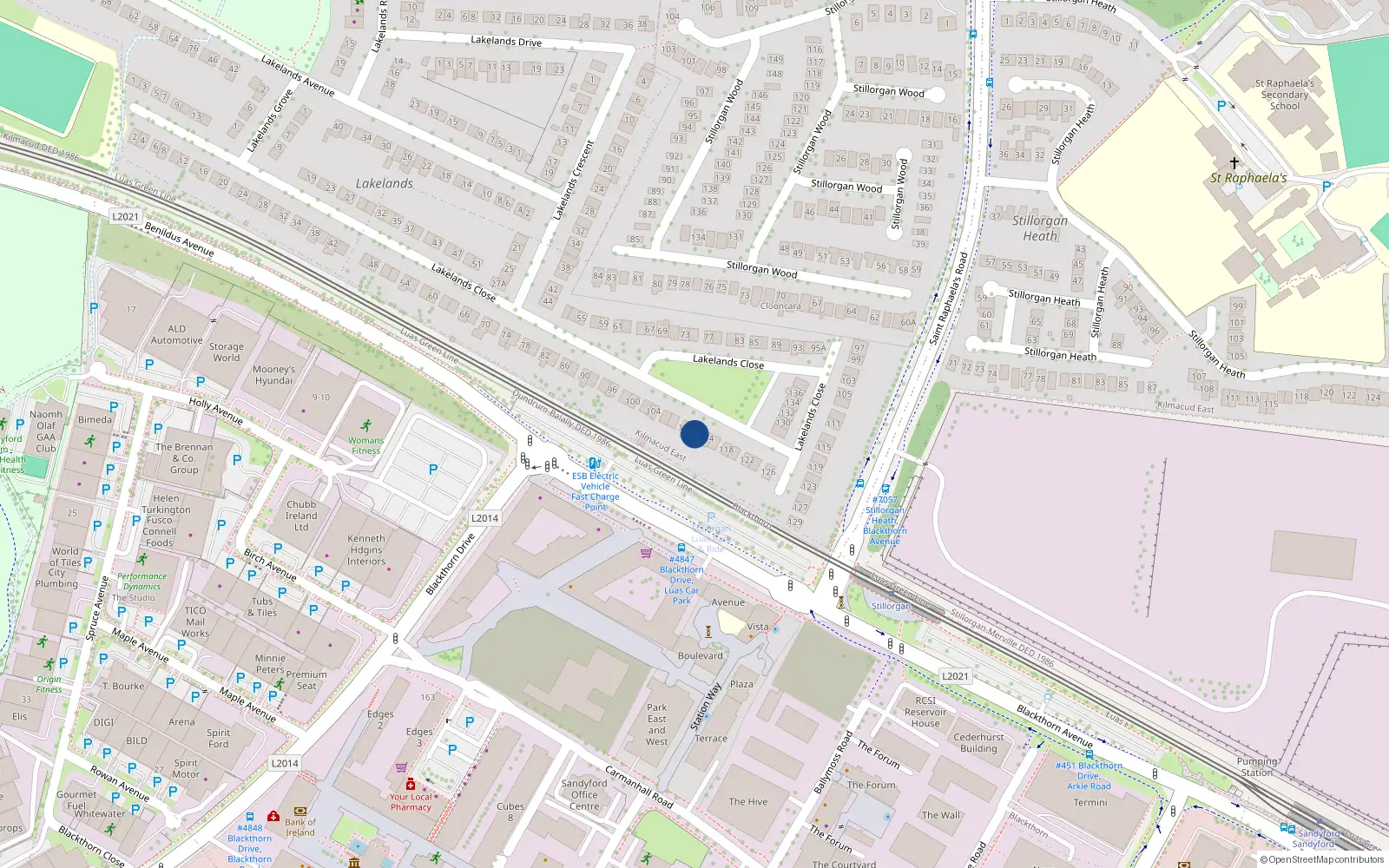 Overhead map showing the location of 112 Lakelands Close, Stillorgan, Dublin