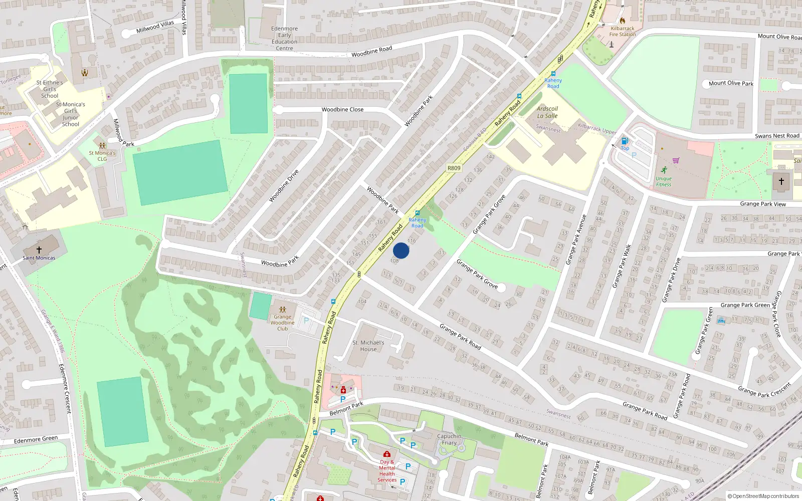 Overhead map showing the location of 112 Raheny Road, Dublin 5