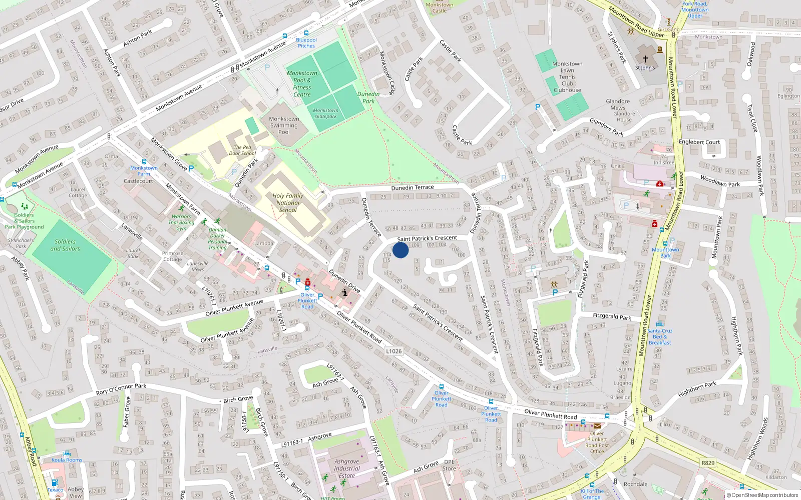 Overhead map showing the location of 112 Saint Patrick's Crescent, Dun Laoghaire