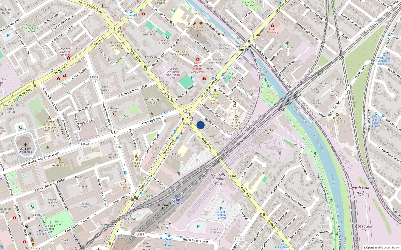 Overhead map showing the location of 112 Seville Place, Dublin 1, Dublin