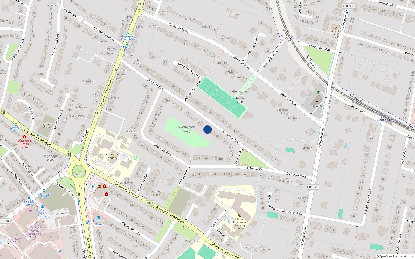 Overhead map showing the location of 112 Silchester Park, Glenageary, Dublin
