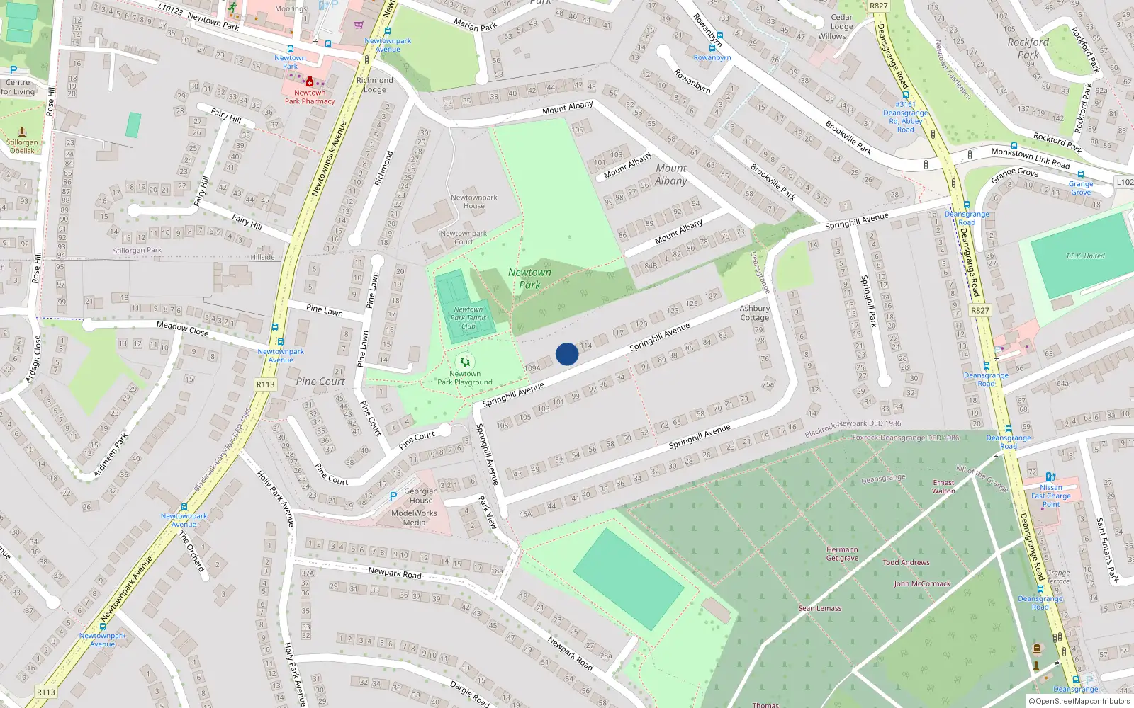Overhead map showing the location of 112 Springhill Avenue, Blackrock, Dublin