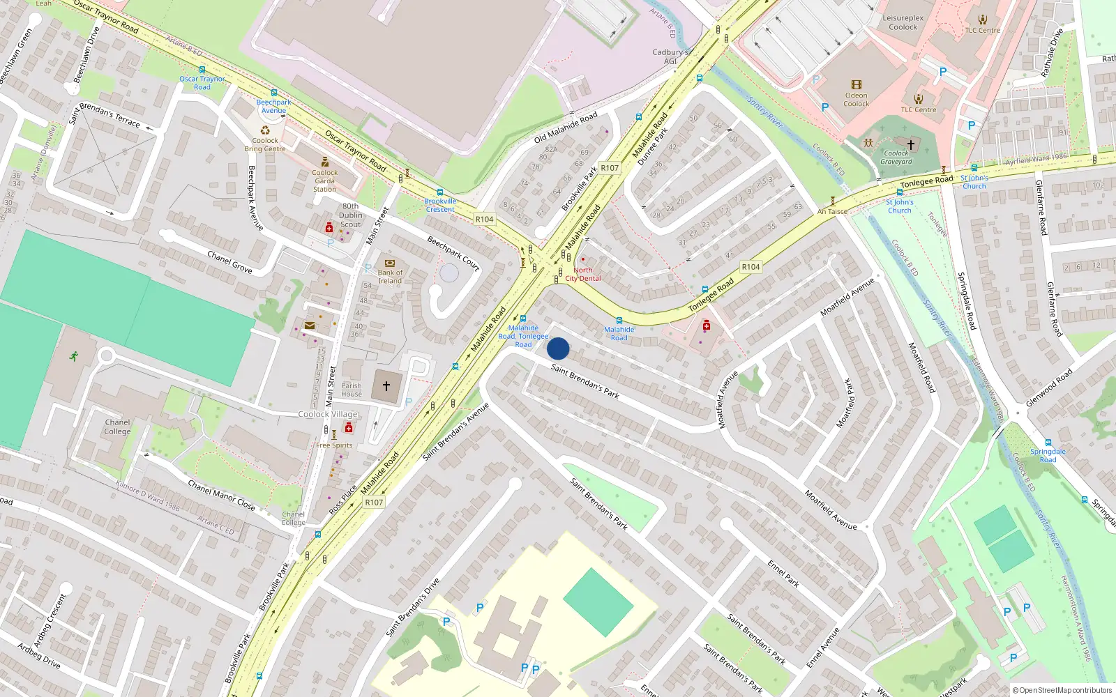 Overhead map showing the location of 112 Saint Brendan's Avenue, Dublin 5