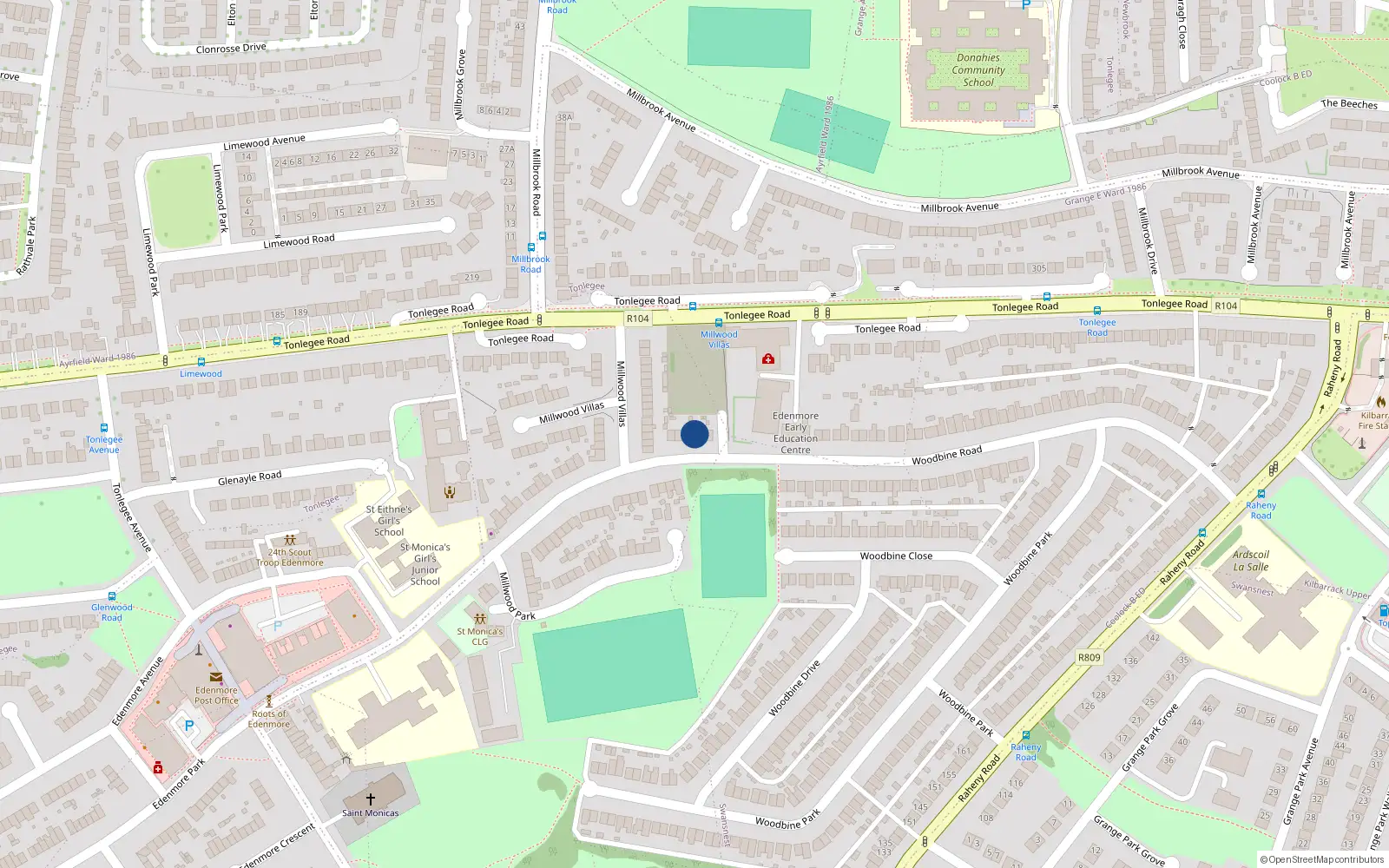 Overhead map showing the location of 112 Woodbine Road, Dublin 5
