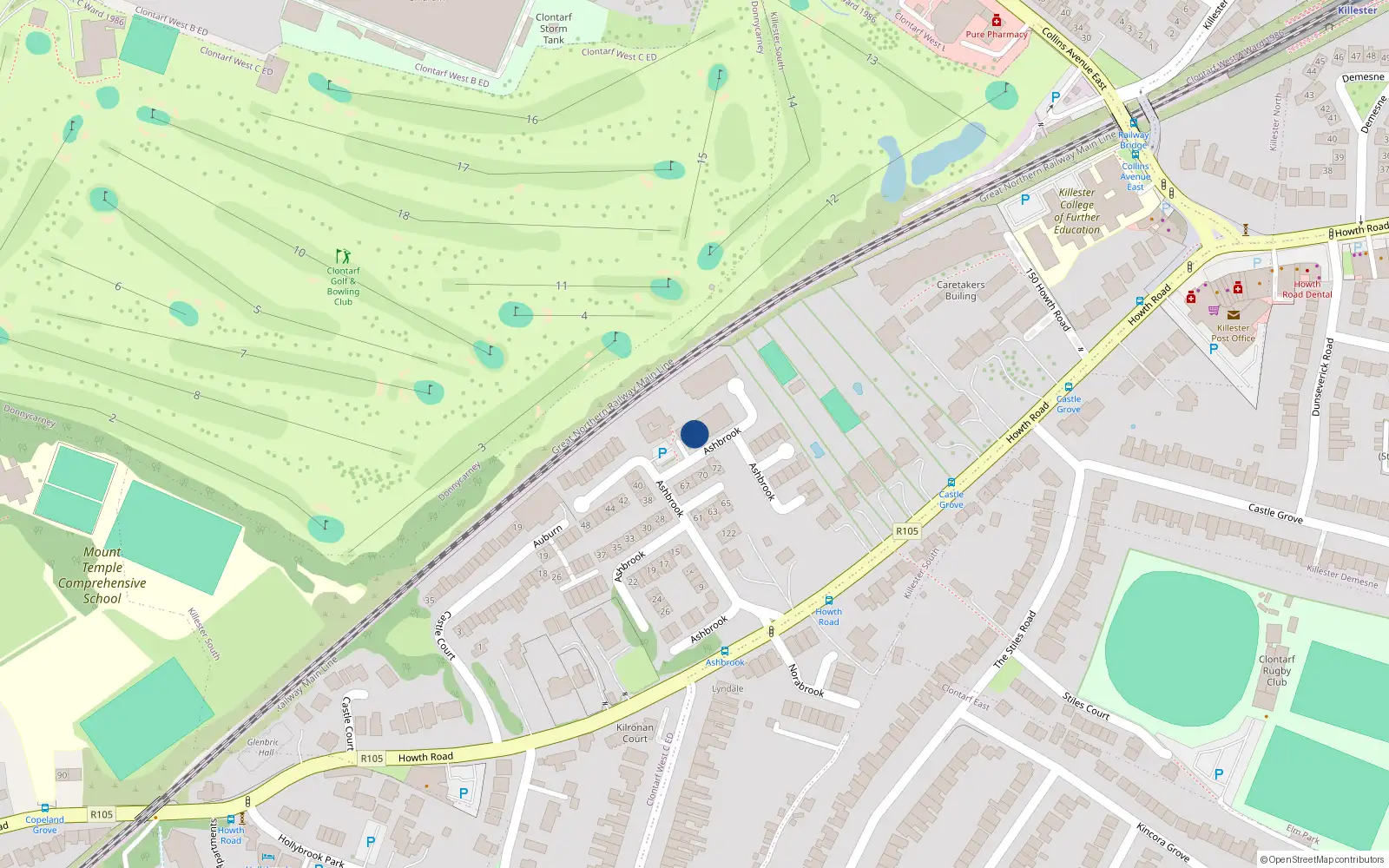 Overhead map showing the location of 113 Ashbrook, Clontarf Dublin 3
