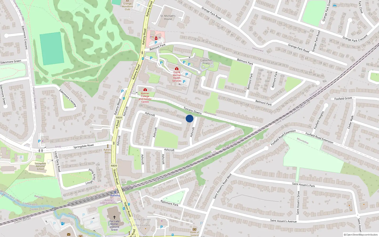 Overhead map showing the location of 113 Ashcroft, Raheny, Dublin 5