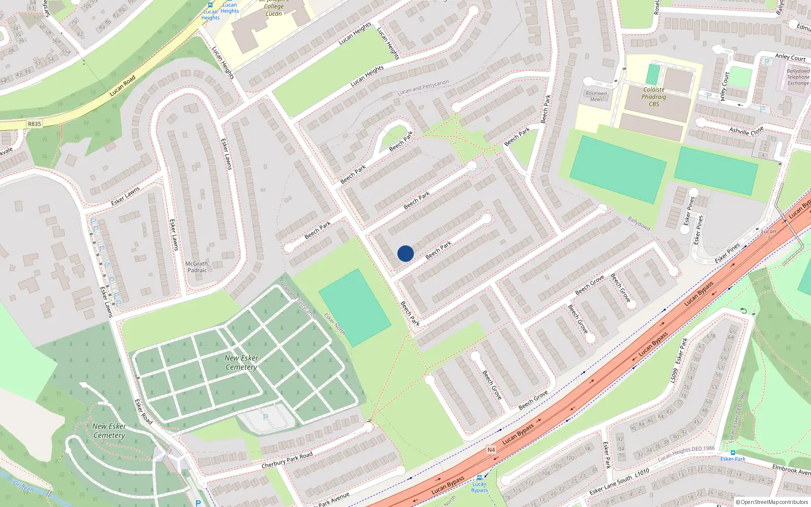 Overhead map showing the location of 113 Beech Park, Lucan, Dublin