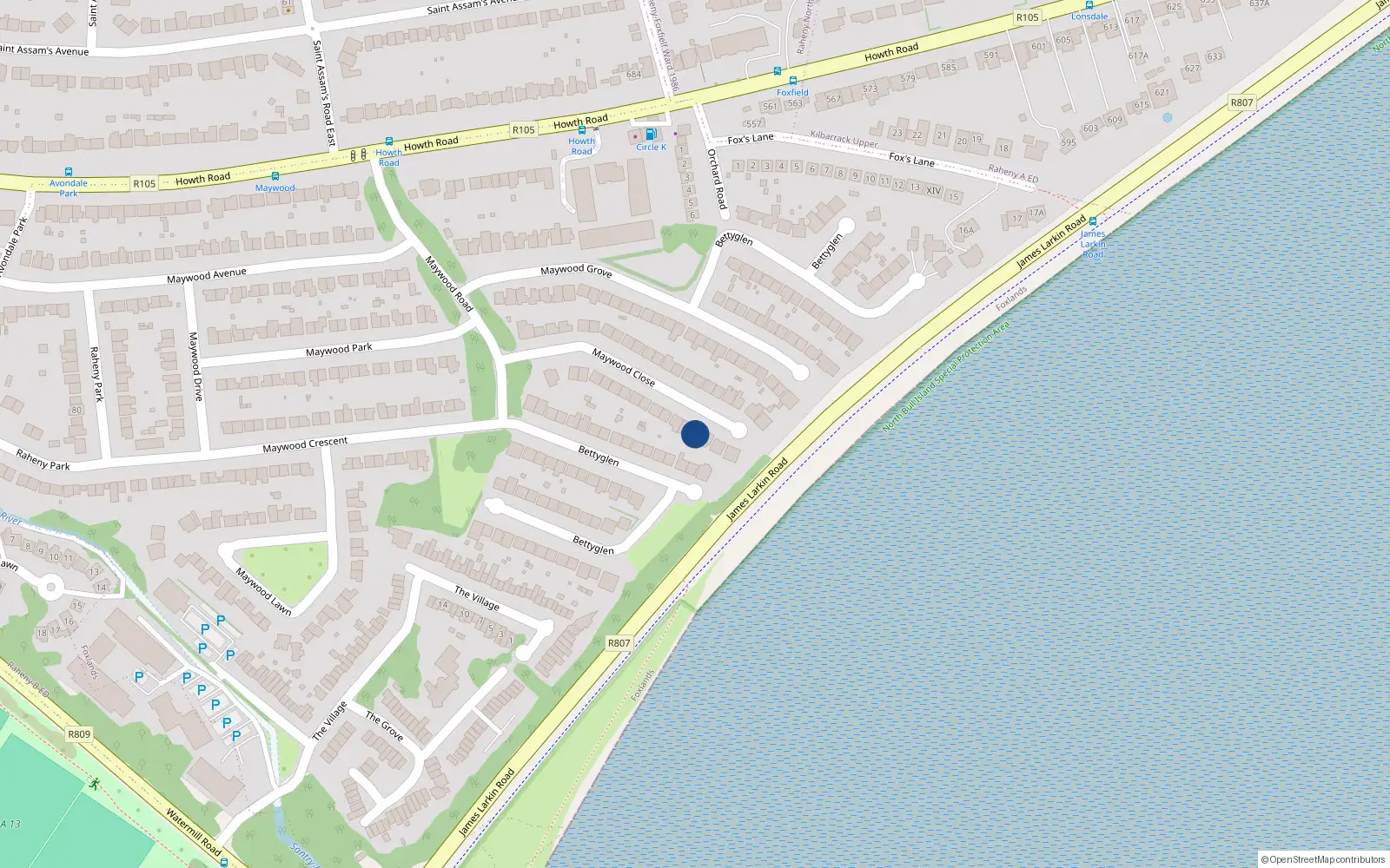 Overhead map showing the location of 113 Bettyglen, Raheny, Dublin 5