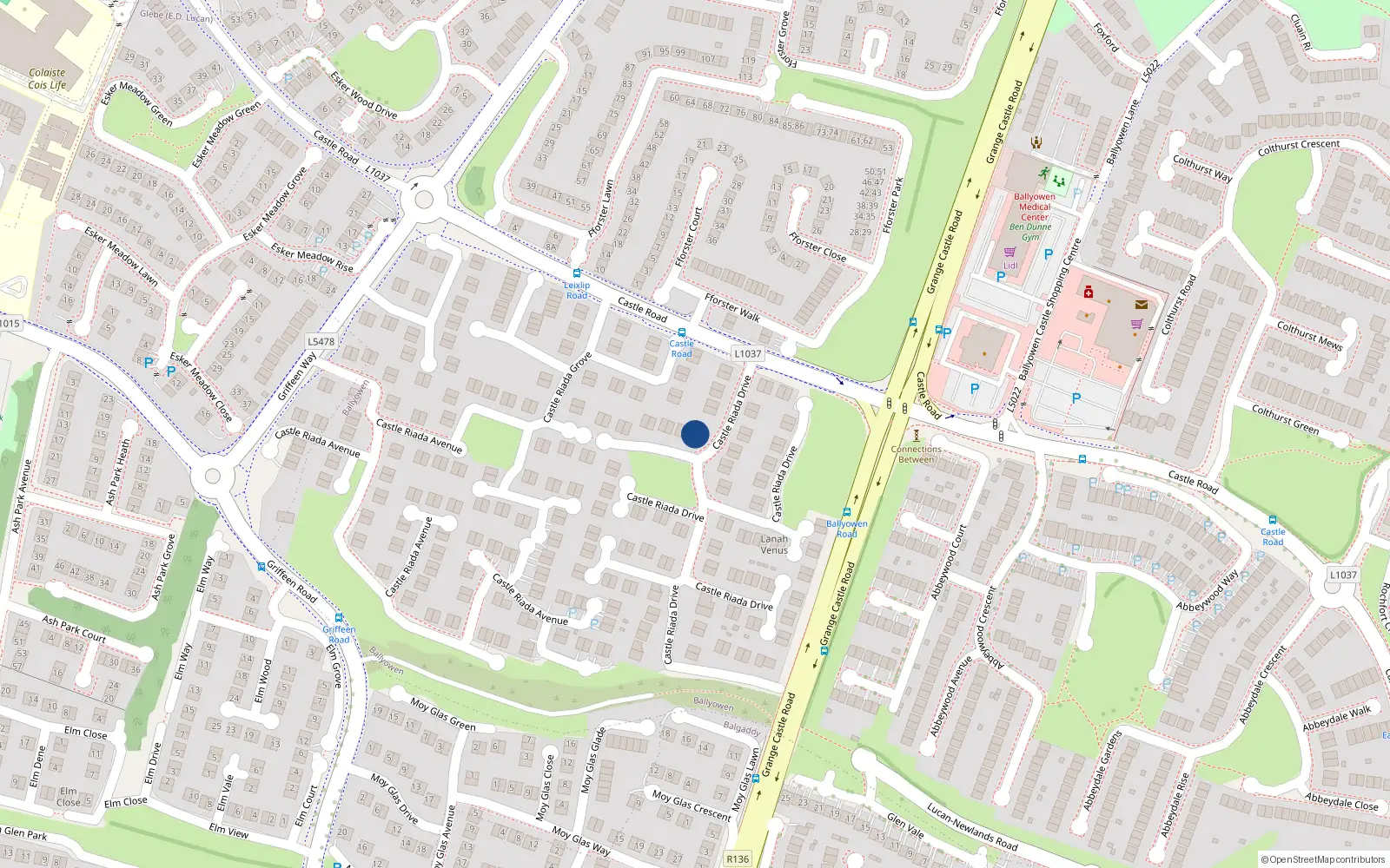 Overhead map showing the location of 113 Castleriada Drive, Lucan, Dublin