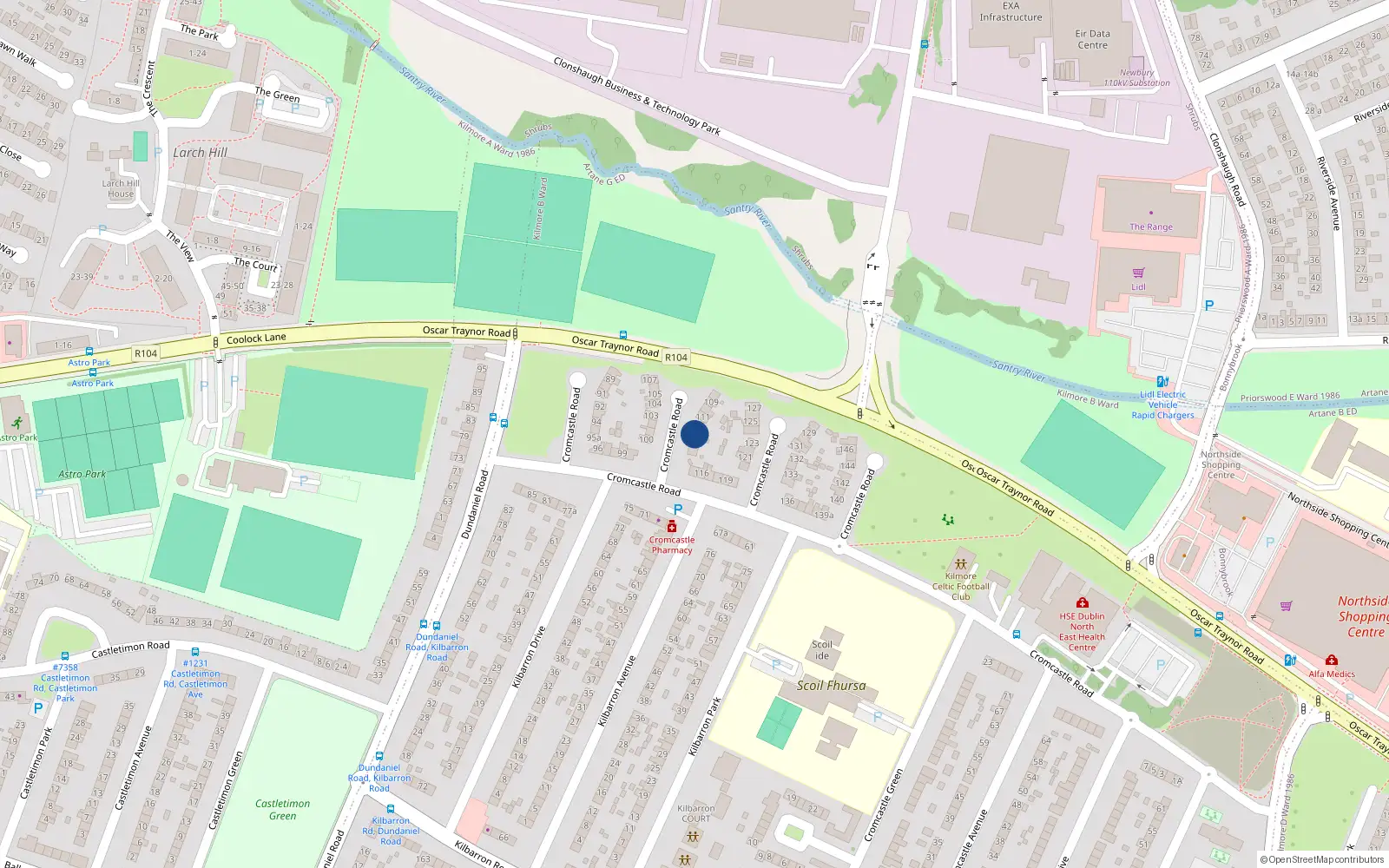 Overhead map showing the location of 113 Cromcastle Road, Dublin 5